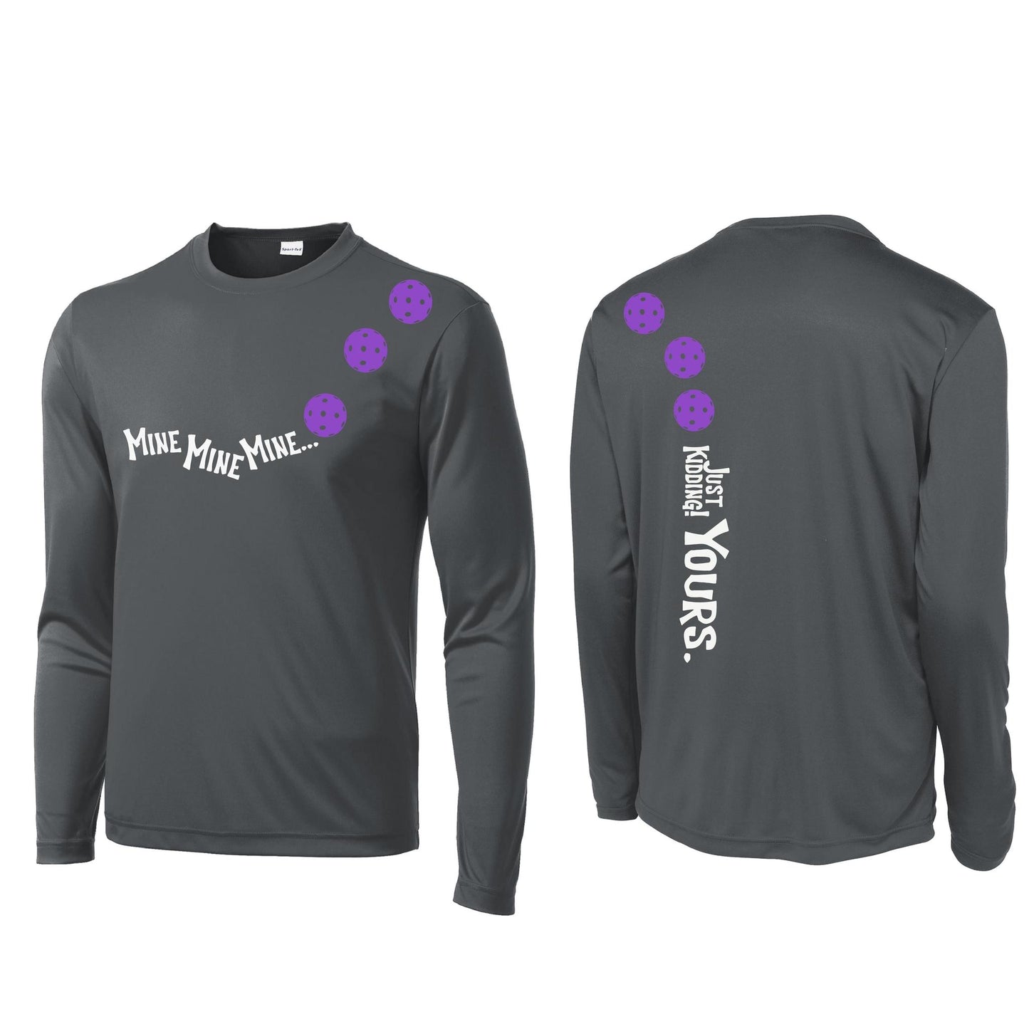 Mine JK Yours (Pickleballs Pink Purple Rainbow) | Men's Long Sleeve Athletic Performance T-Shirt | 100% Polyester