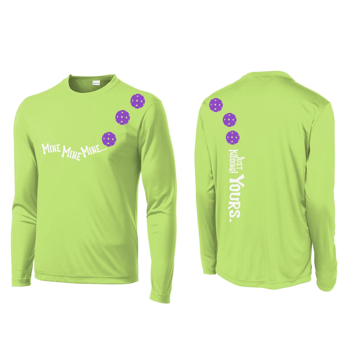 Mine JK Yours (Pickleballs Pink Purple Rainbow) | Men's Long Sleeve Athletic Performance T-Shirt | 100% Polyester