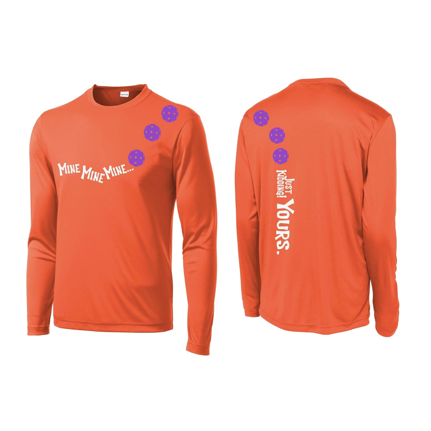Mine JK Yours (Pickleballs Pink Purple Rainbow) | Men's Long Sleeve Athletic Performance T-Shirt | 100% Polyester
