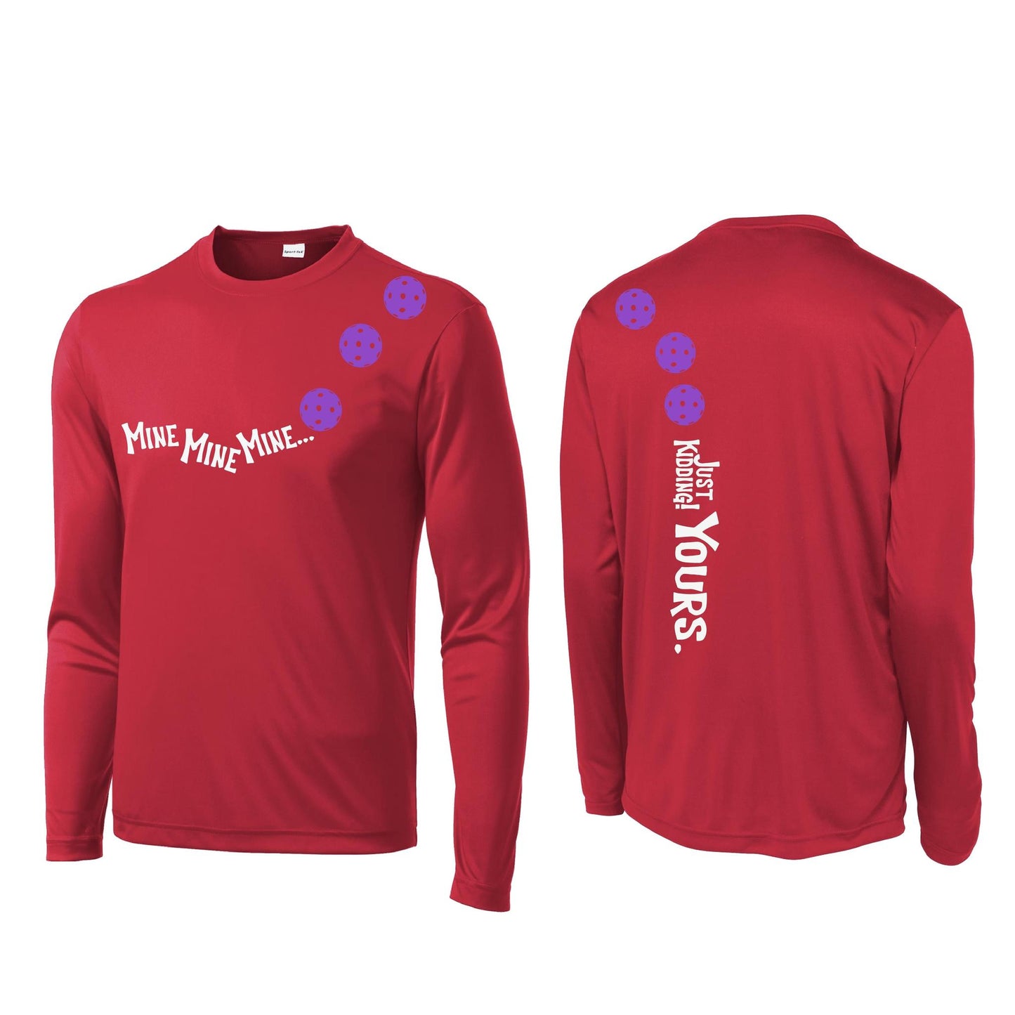 Mine JK Yours (Pickleballs Pink Purple Rainbow) | Men's Long Sleeve Athletic Performance T-Shirt | 100% Polyester