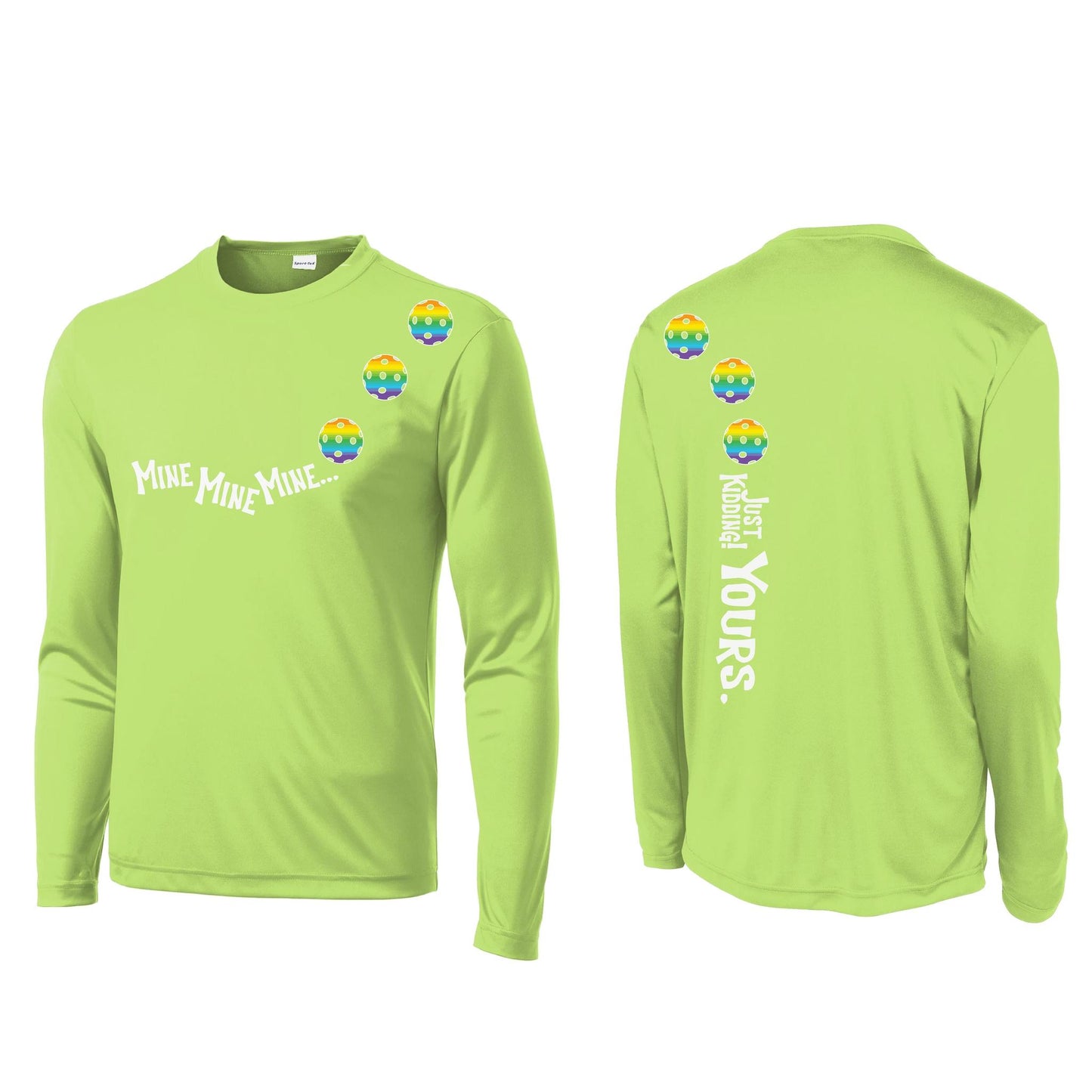 Mine JK Yours (Pickleballs Pink Purple Rainbow) | Men's Long Sleeve Athletic Performance T-Shirt | 100% Polyester