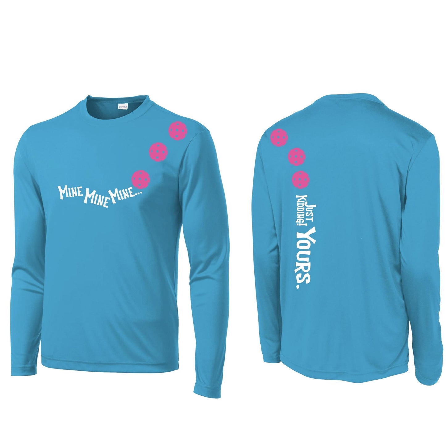Mine JK Yours (Pickleballs Pink Purple Rainbow) | Men's Long Sleeve Athletic Performance T-Shirt | 100% Polyester