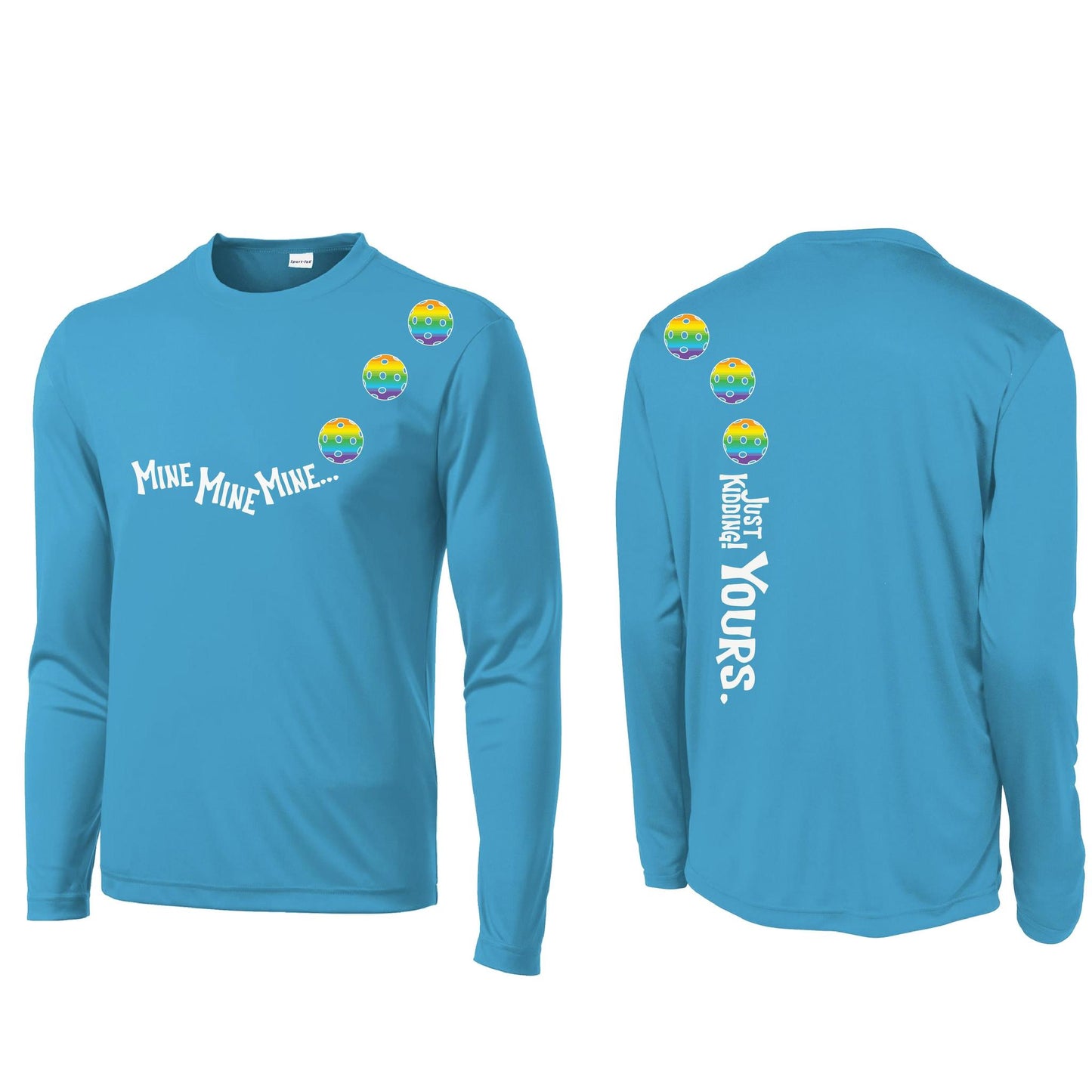Mine JK Yours (Pickleballs Pink Purple Rainbow) | Men's Long Sleeve Athletic Performance T-Shirt | 100% Polyester