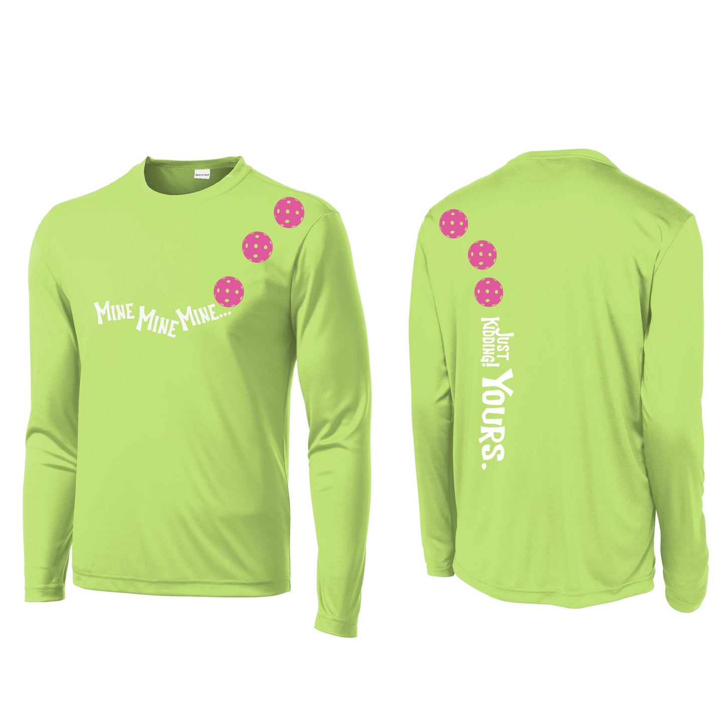Mine JK Yours (Pickleballs Pink Purple Rainbow) | Men's Long Sleeve Athletic Performance T-Shirt | 100% Polyester