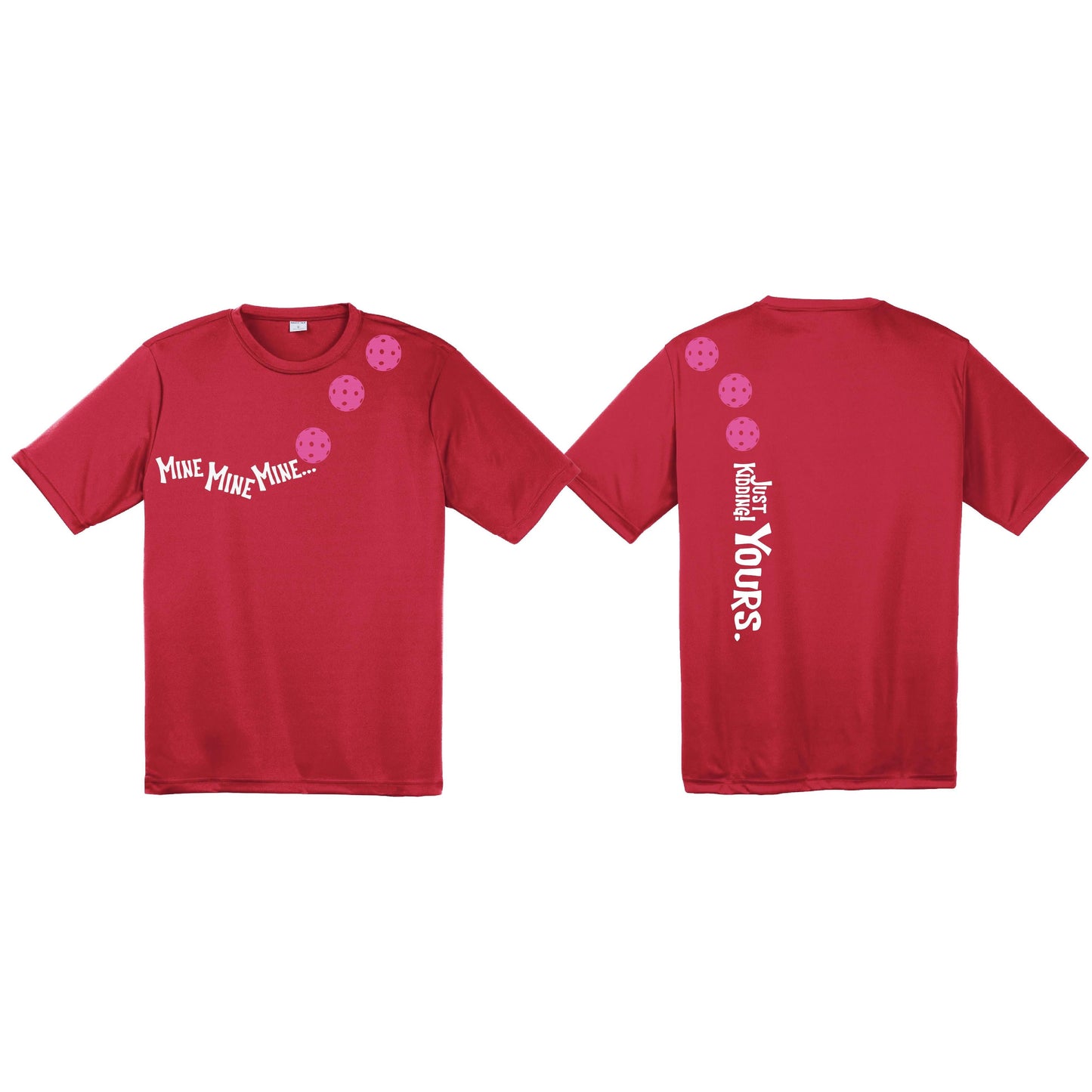 Mine JK Yours (Pickleballs Pink Purple Rainbow) | Men's Short Sleeve Athletic Performance T-Shirt | 100% Polyester