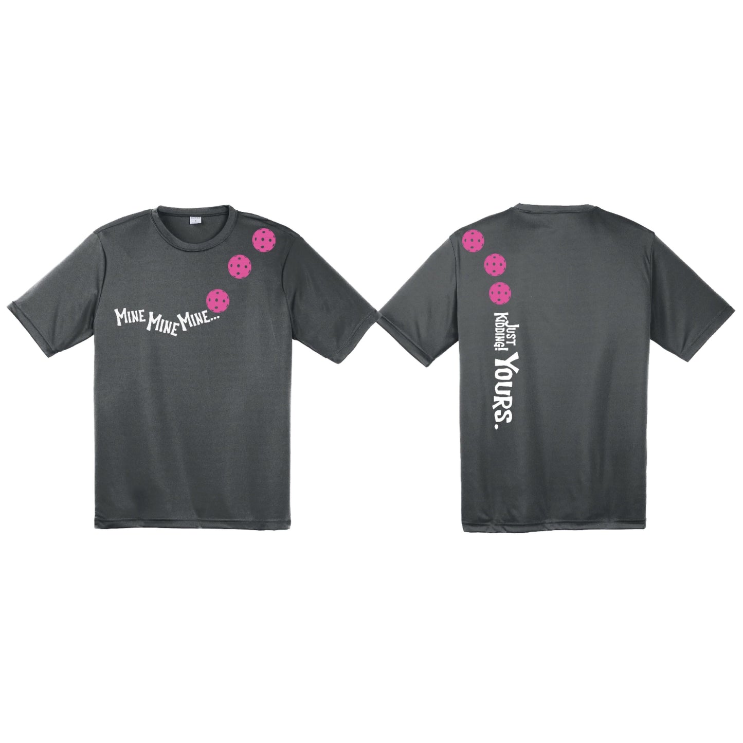 Mine JK Yours (Pickleballs Pink Purple Rainbow) | Men's Short Sleeve Athletic Shirt | 100% Polyester
