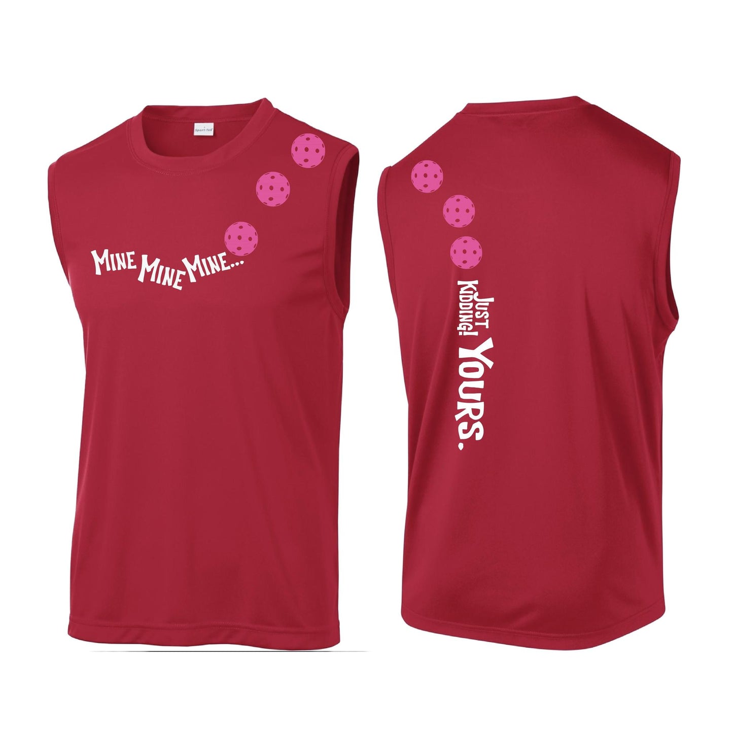 Mine JK Yours (Pickleballs Pink Purple Rainbow) | Men's Sleeveless Athletic Performance T-Shirt | 100% Polyester