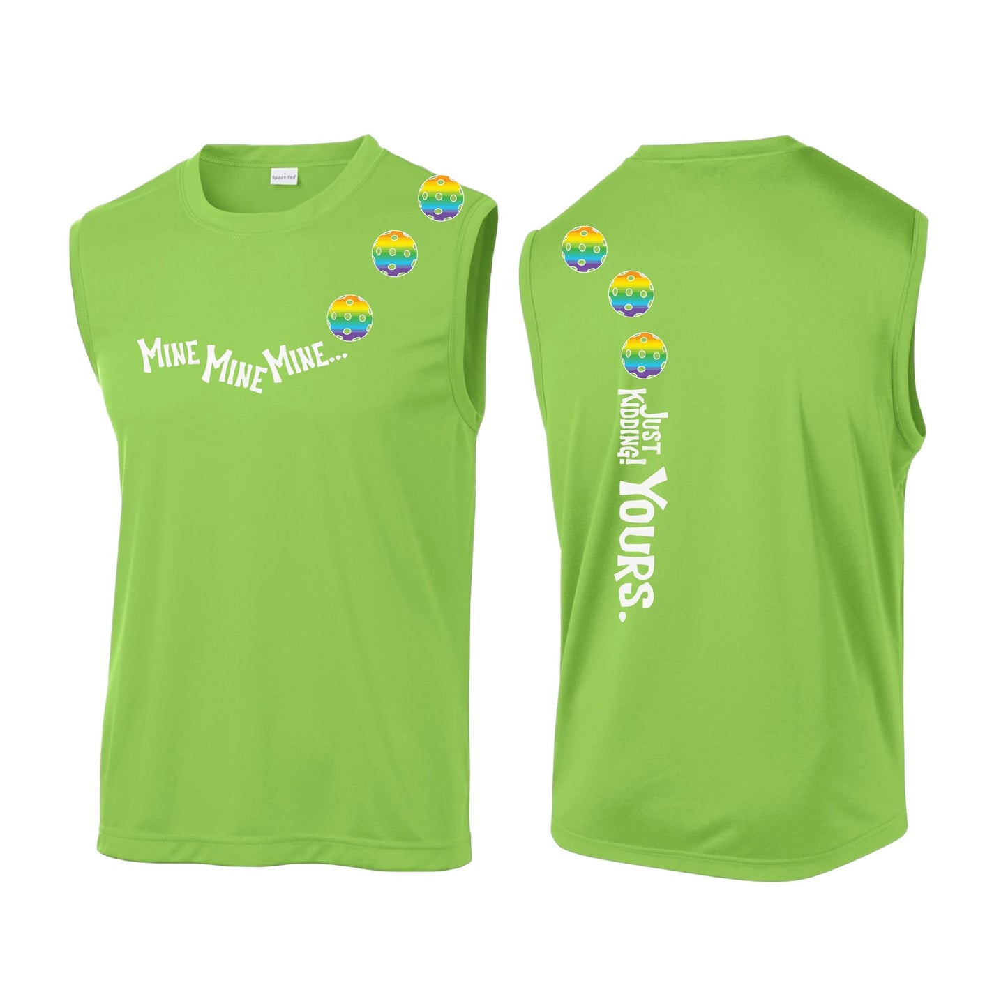 Mine JK Yours (Pickleballs Pink Purple Rainbow) | Men's Sleeveless Athletic Performance T-Shirt | 100% Polyester