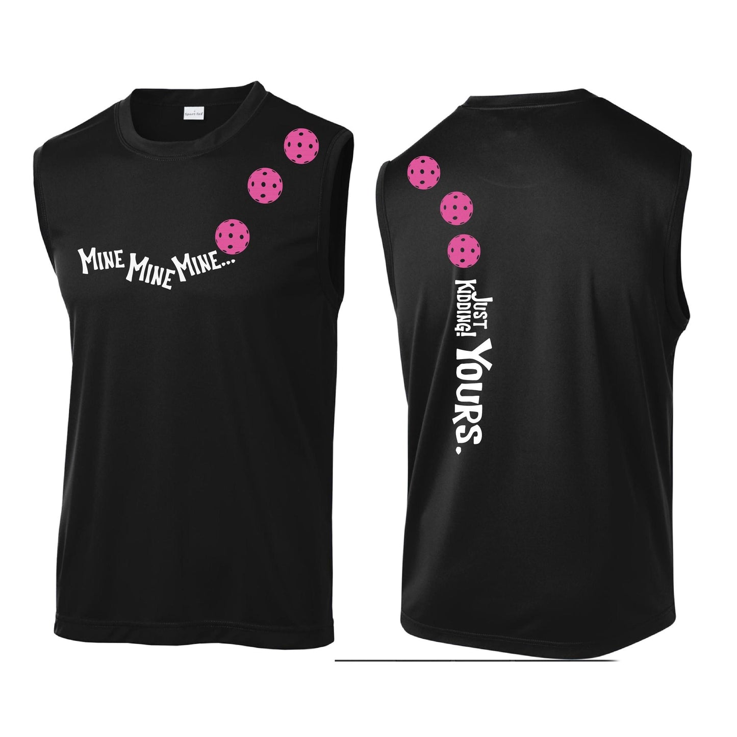 Mine JK Yours (Pickleballs Pink Purple Rainbow) | Men's Sleeveless Athletic Performance T-Shirt | 100% Polyester