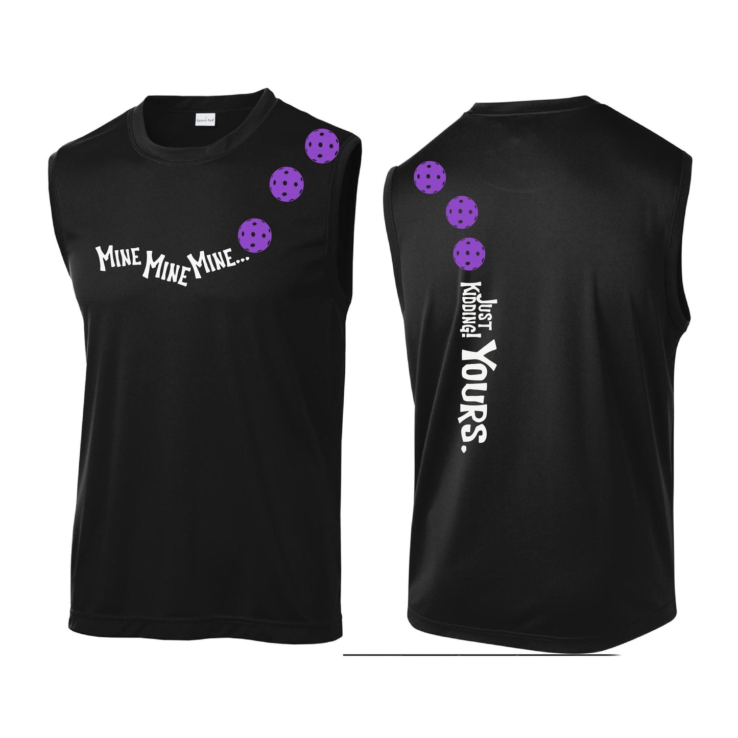 Mine JK Yours (Pickleballs Pink Purple Rainbow) | Men's Sleeveless Athletic Performance T-Shirt | 100% Polyester