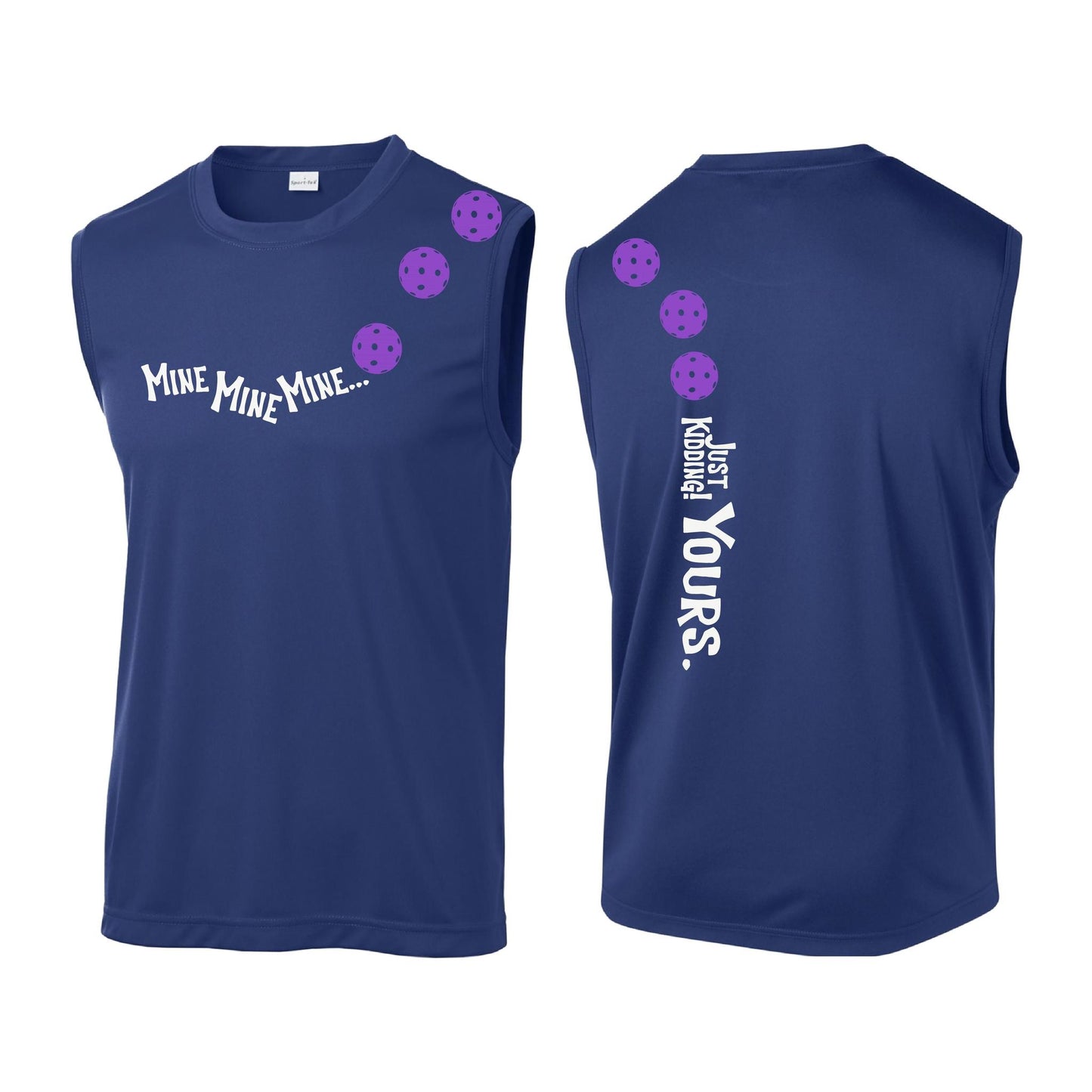 Mine JK Yours (Pickleballs Pink Purple Rainbow) | Men's Sleeveless Athletic Performance T-Shirt | 100% Polyester
