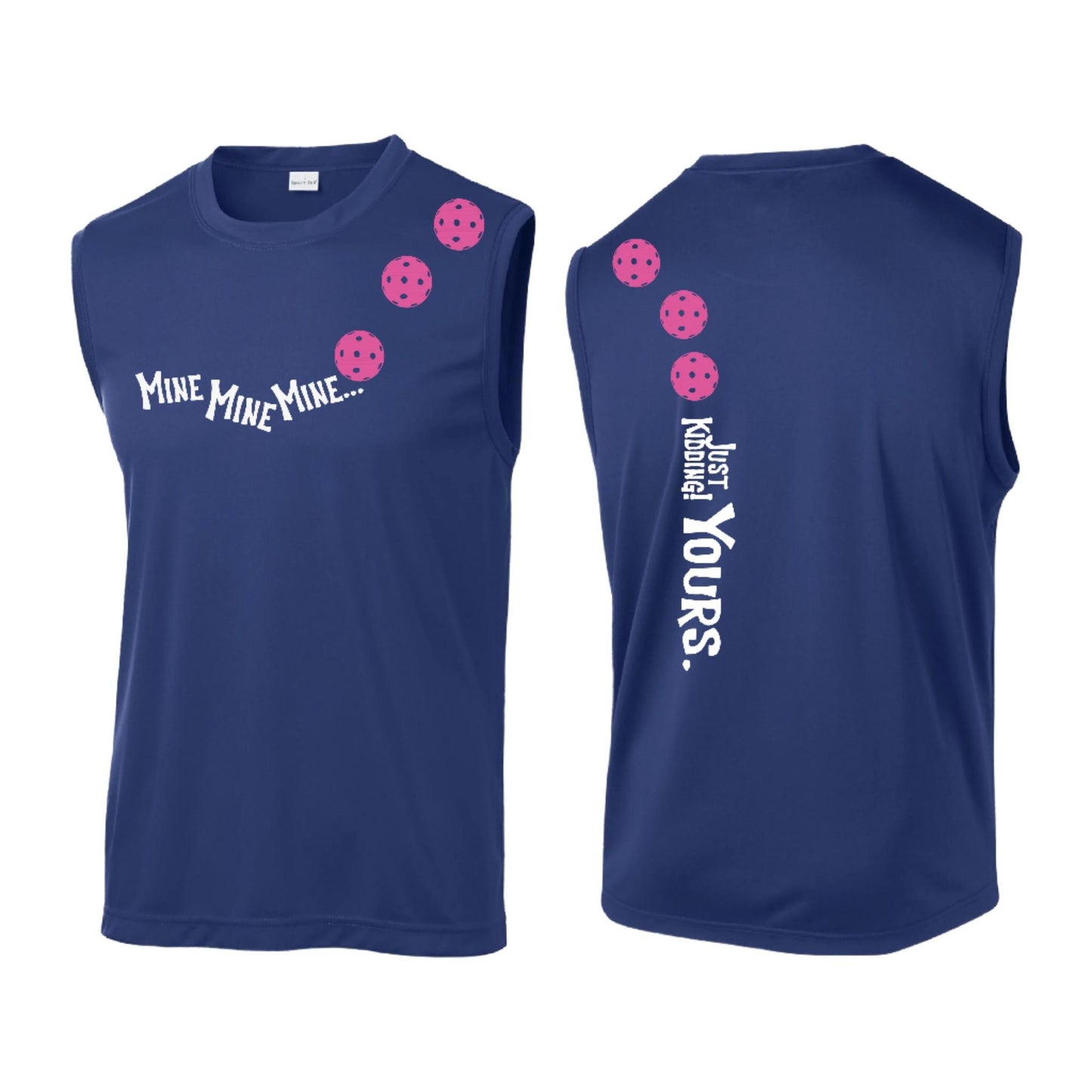 Mine JK Yours (Pickleballs Pink Purple Rainbow) | Men's Sleeveless Athletic Performance T-Shirt | 100% Polyester