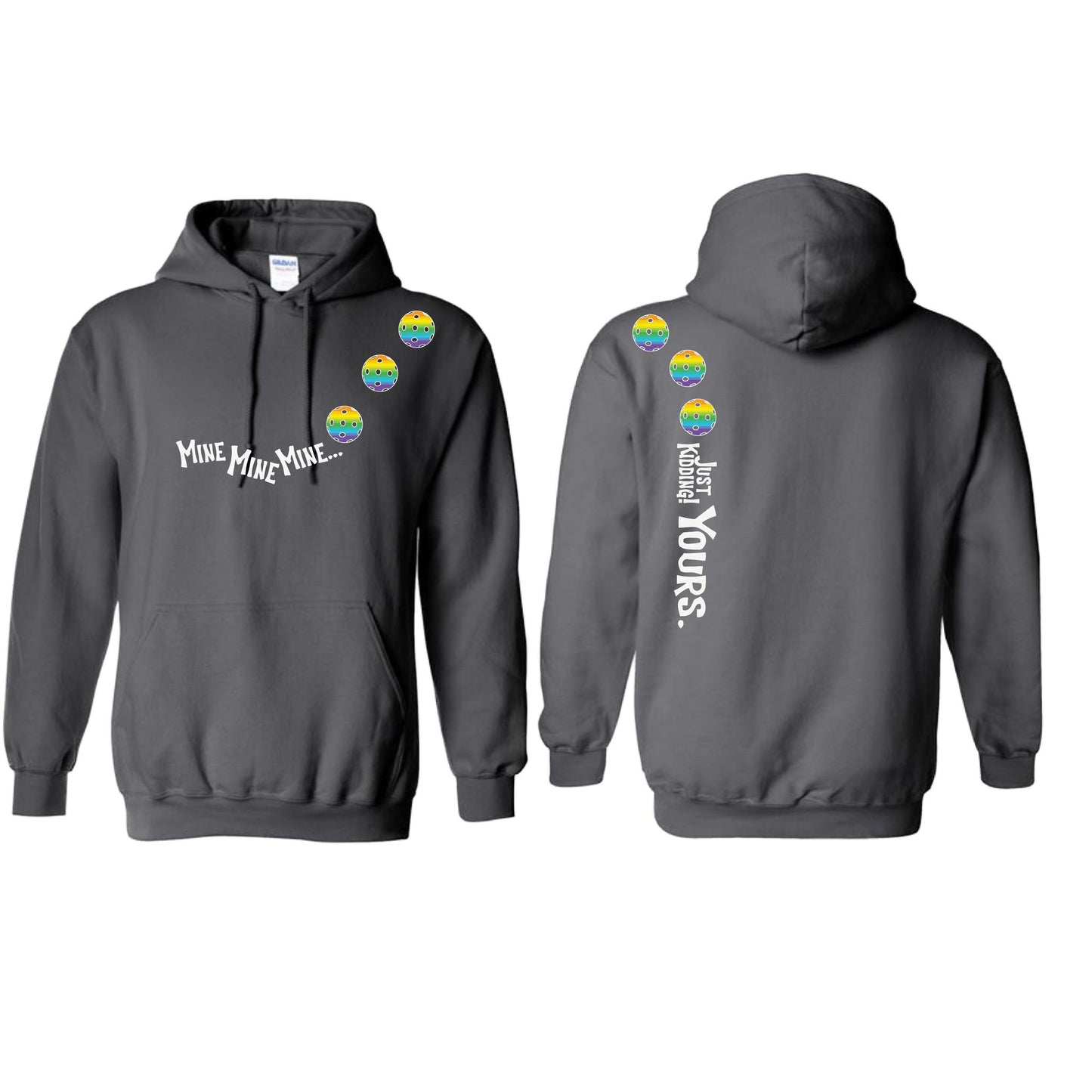 Mine JK Yours (Pickleballs Pink Purple Rainbow) | Unisex Hoodie Athletic Sweatshirt | 50% Cotton/50% Polyester