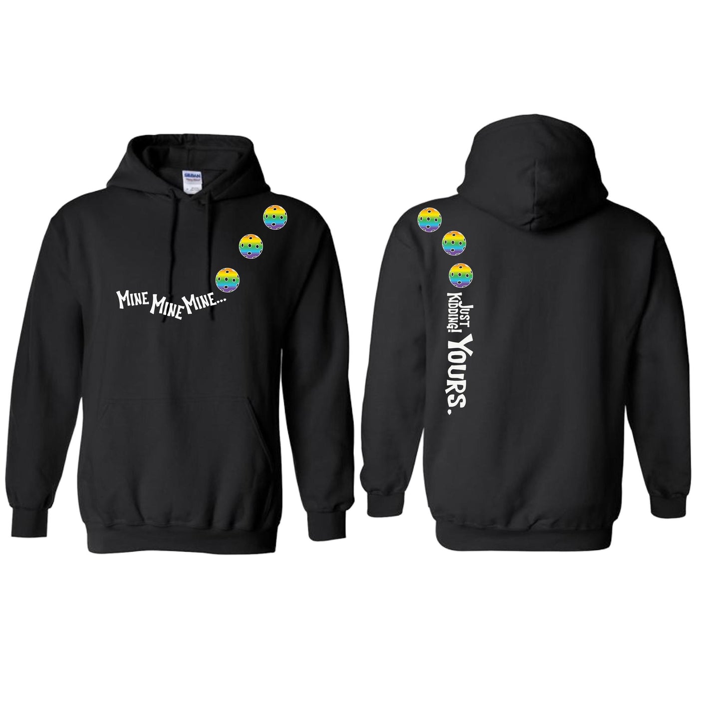 Mine JK Yours (Pickleballs Pink Purple Rainbow) | Unisex Hoodie Athletic Sweatshirt | 50% Cotton/50% Polyester