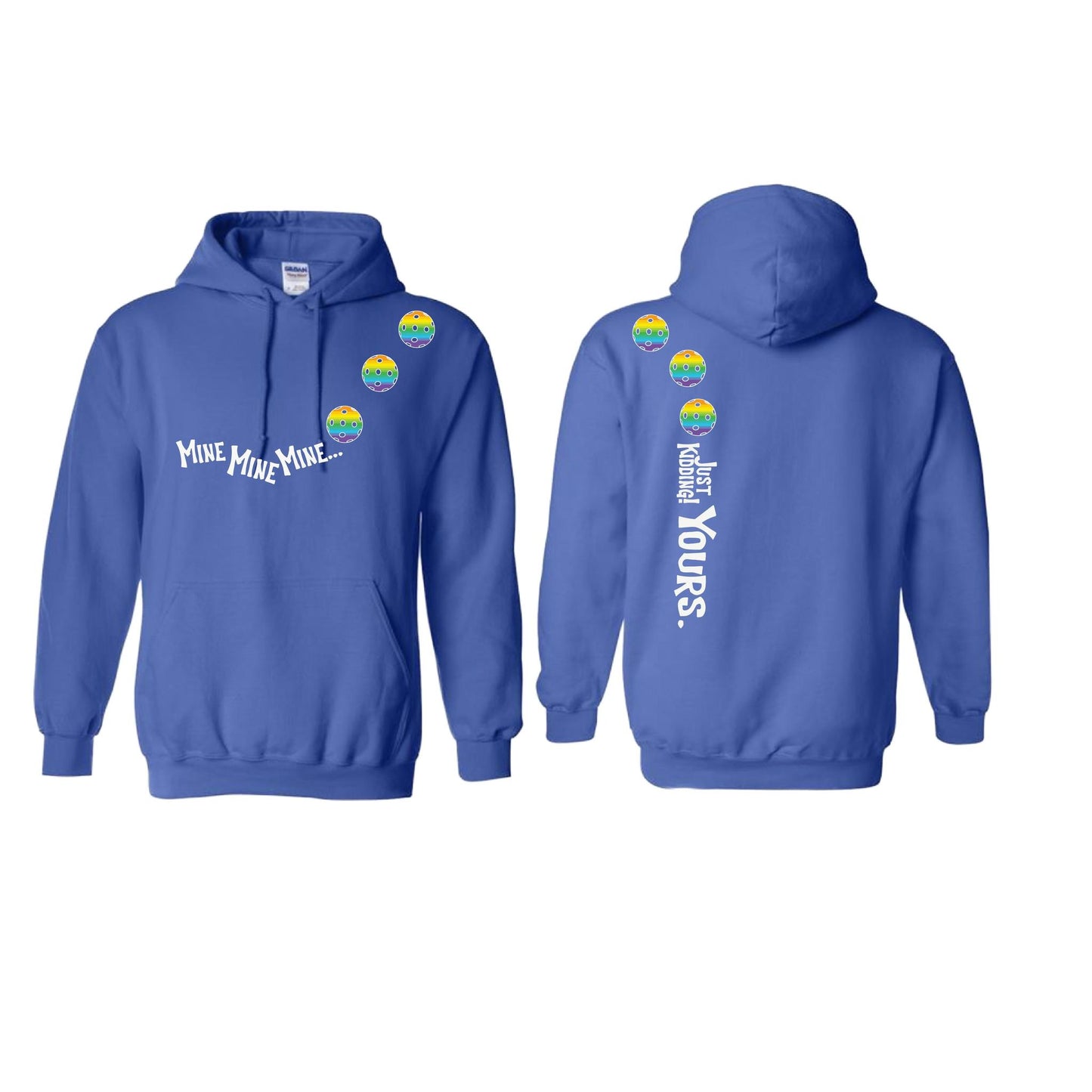 Mine JK Yours (Pickleballs Pink Purple Rainbow) | Unisex Hoodie Athletic Sweatshirt | 50% Cotton/50% Polyester