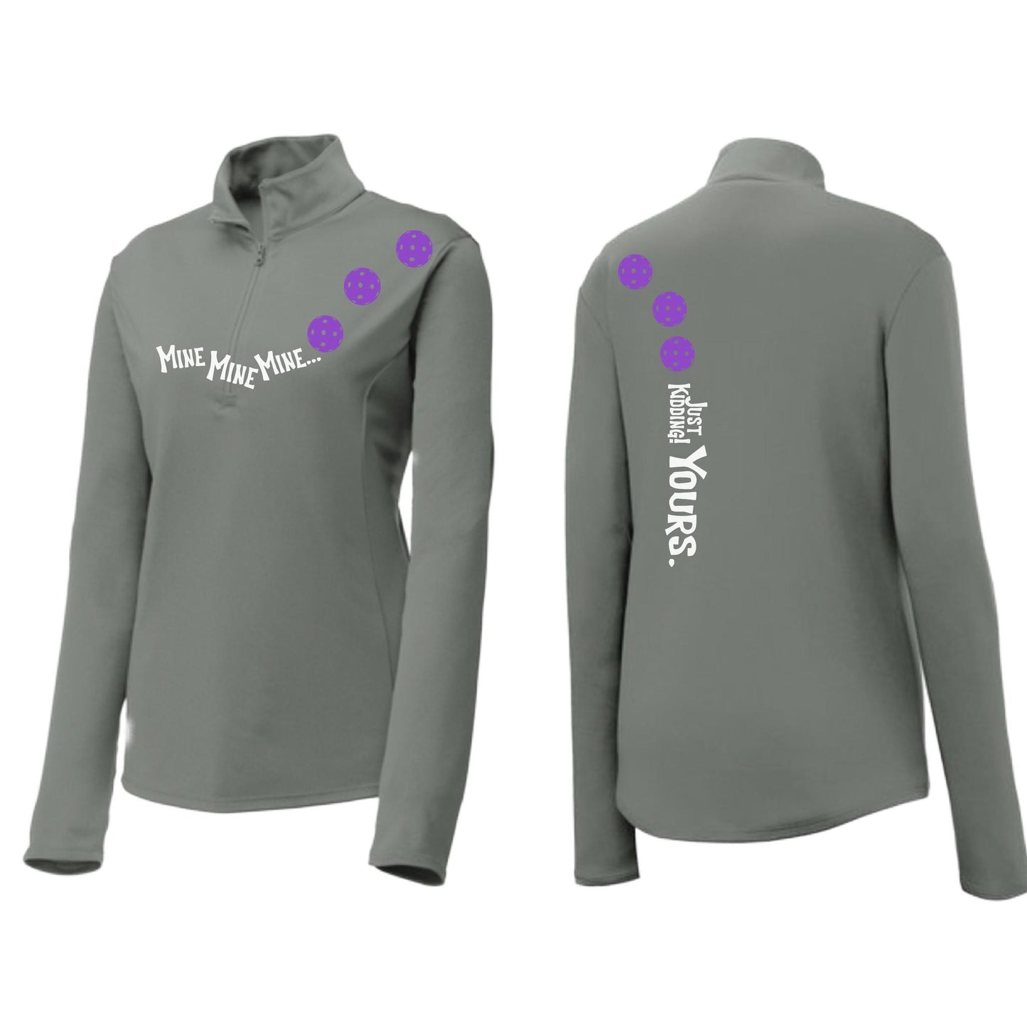 Mine JK Yours (Pickleballs Pink Purple Rainbow) | Women's 1/4 Zip Pickleball Performance Pullover Shirt | 100% Polyester