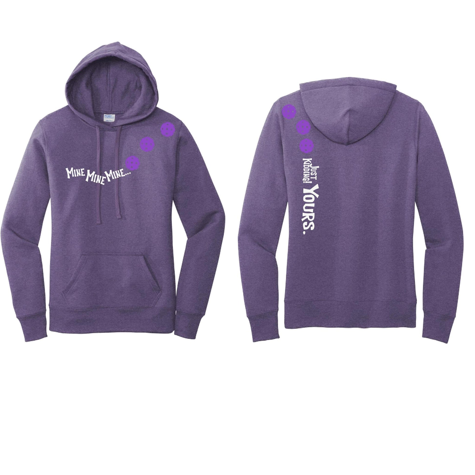Mine JK Yours (Pickleballs Pink Purple Rainbow) | Women’s Fitted Hoodie Pickleball Sweatshirt | 50% Cotton 50% Poly Fleece