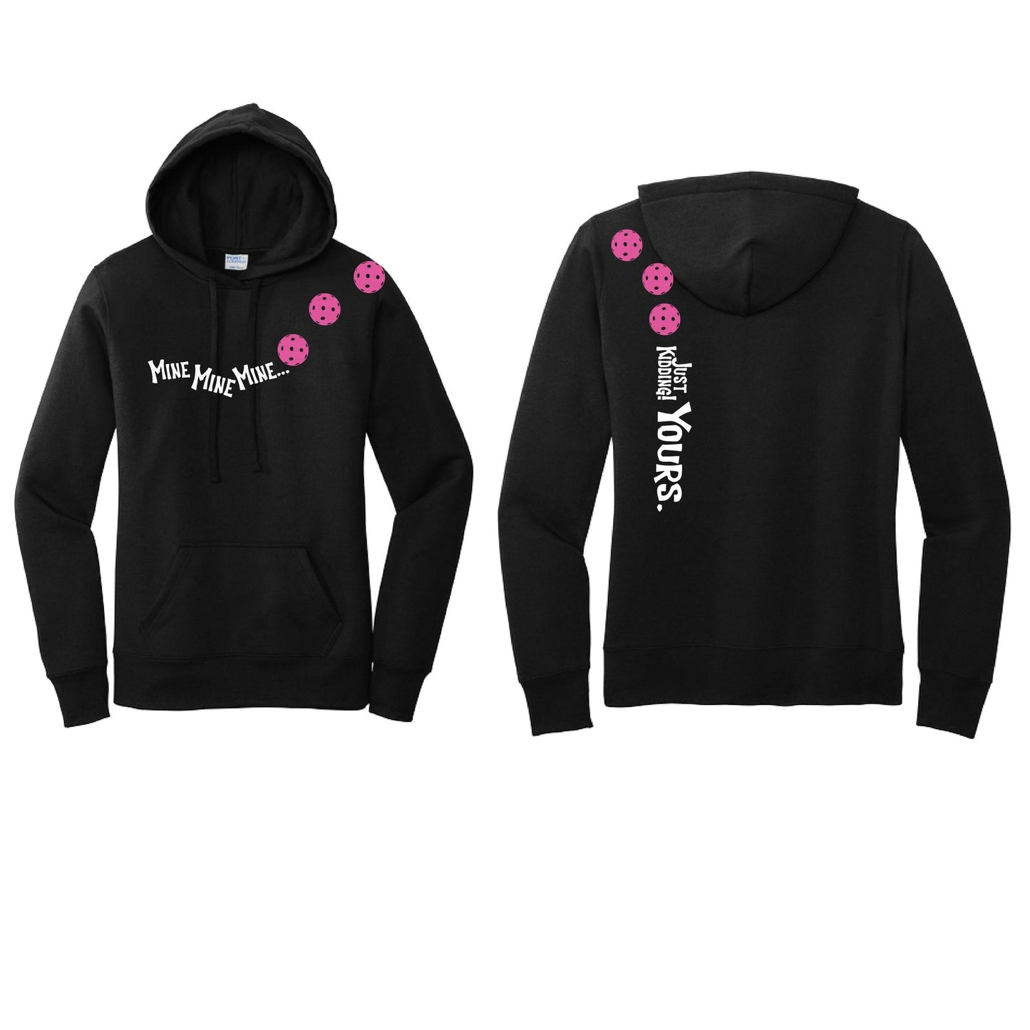 Mine JK Yours (Pickleballs Pink Purple Rainbow) | Women’s Fitted Hoodie Pickleball Sweatshirt | 50% Cotton 50% Poly Fleece