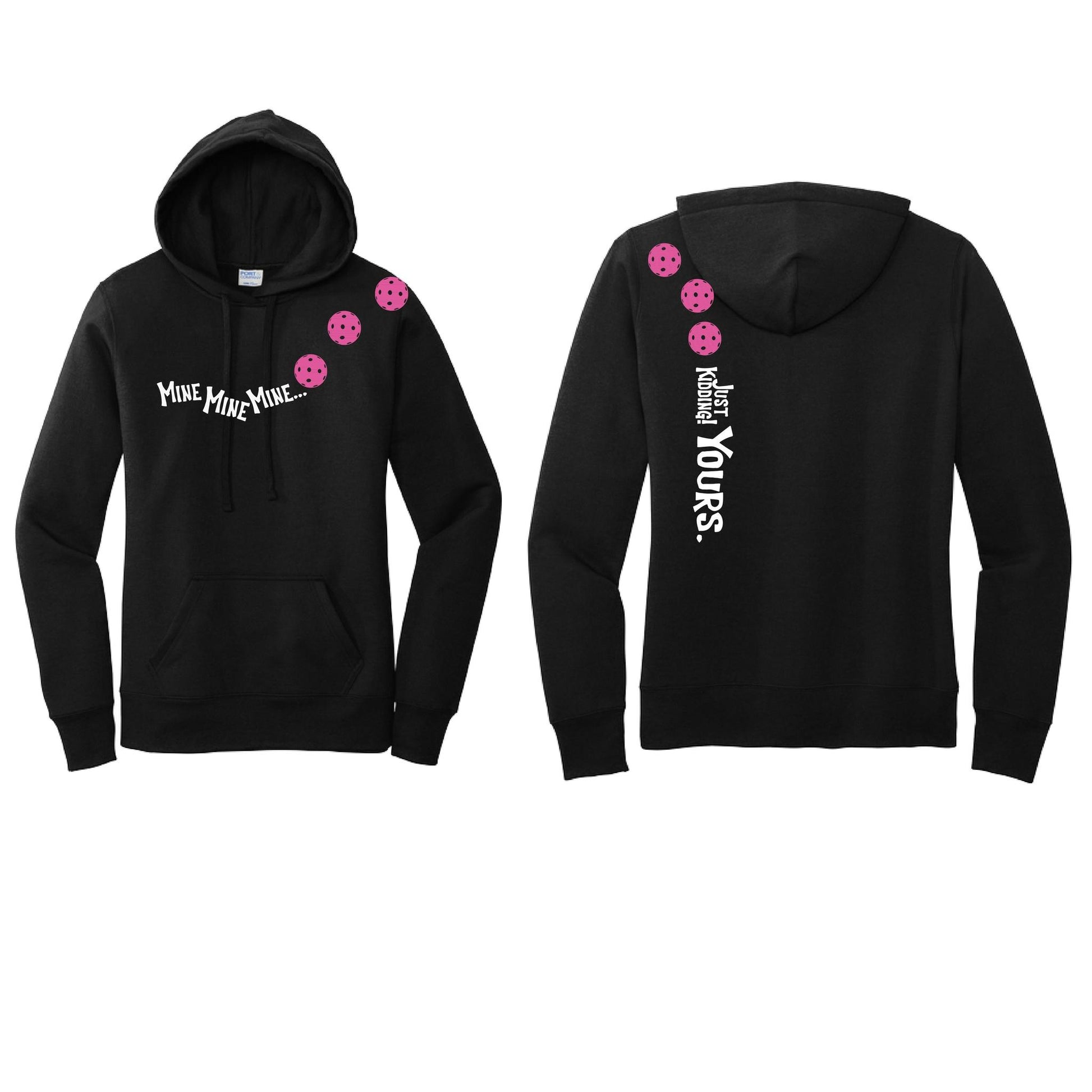 Mine JK Yours (Pickleballs Pink Purple Rainbow) | Women’s Fitted Hoodie Pickleball Sweatshirt | 50% Cotton 50% Poly Fleece