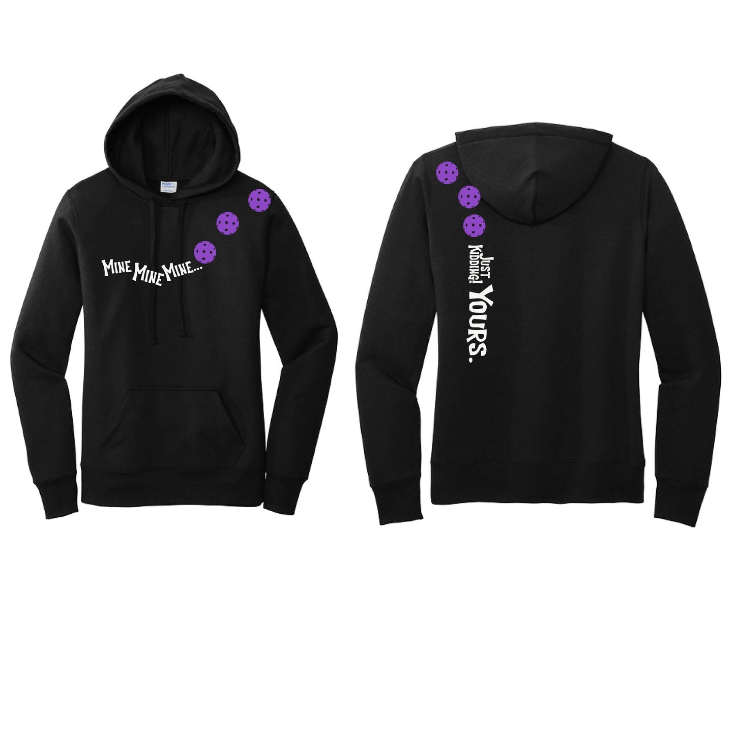 Mine JK Yours (Pickleballs Pink Purple Rainbow) | Women’s Fitted Hoodie Pickleball Sweatshirt | 50% Cotton 50% Poly Fleece