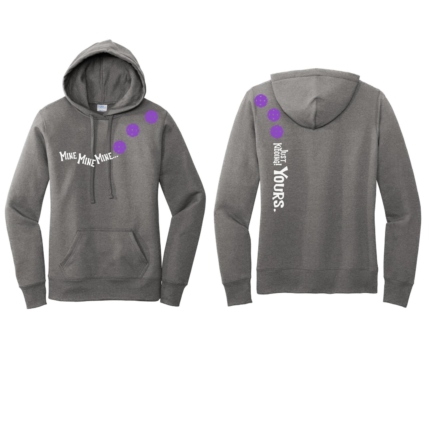 Mine JK Yours (Pickleballs Pink Purple Rainbow) | Women’s Fitted Hoodie Pickleball Sweatshirt | 50% Cotton 50% Poly Fleece