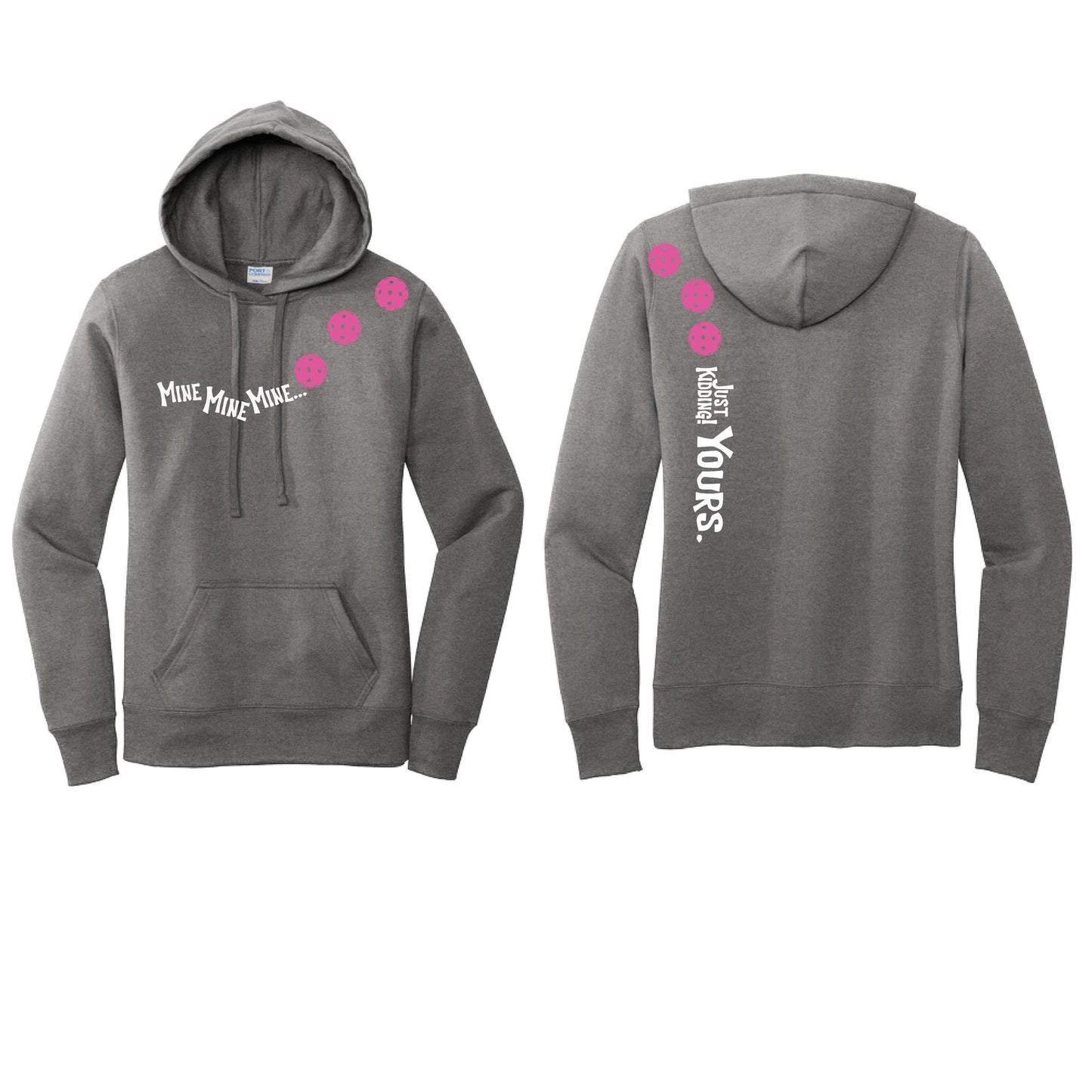 Mine JK Yours (Pickleballs Pink Purple Rainbow) | Women’s Fitted Hoodie Pickleball Sweatshirt | 50% Cotton 50% Poly Fleece