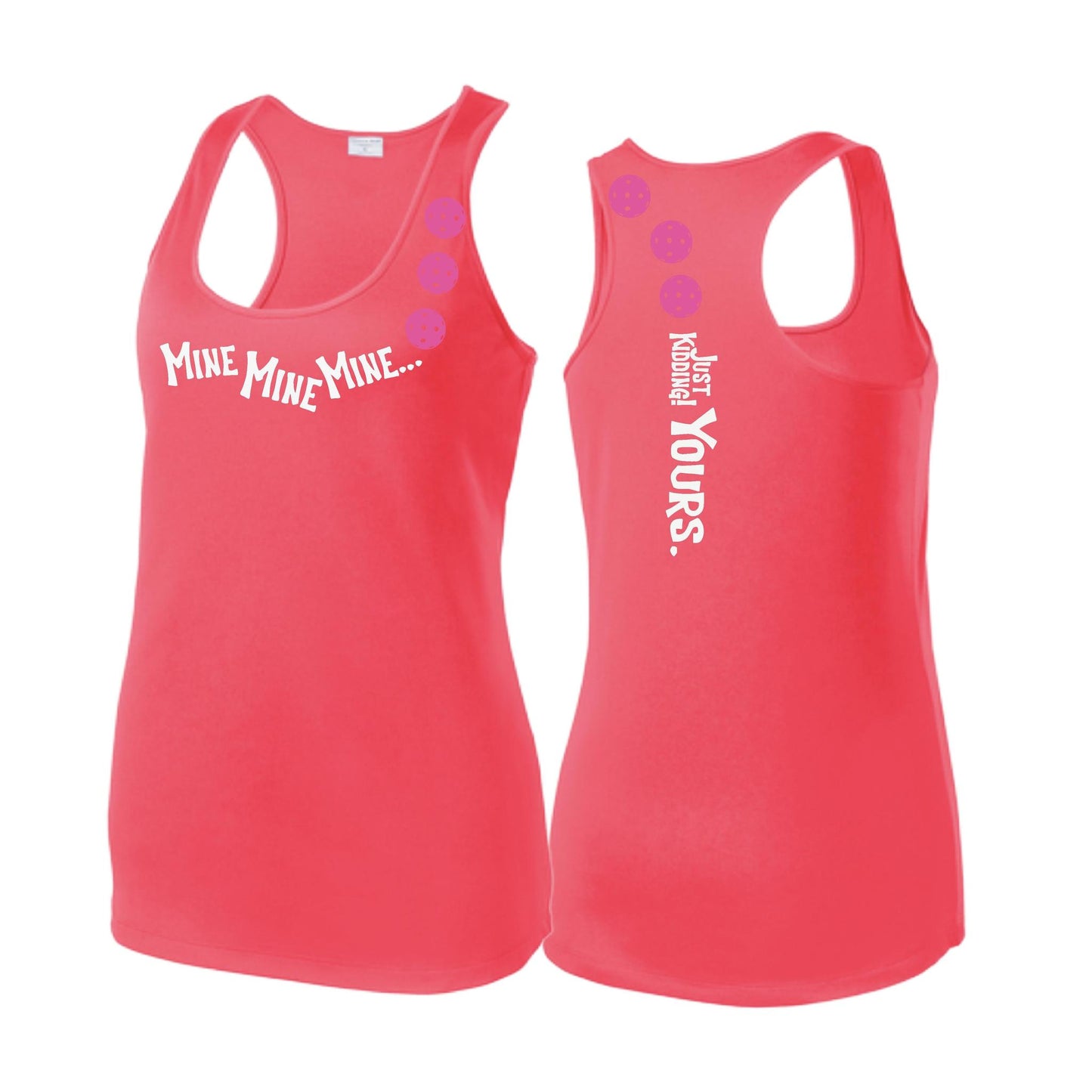 Mine JK Yours (Pickleballs Pink Purple Rainbow) | Women's Racerback Pickleball Tank | 100% Polyester