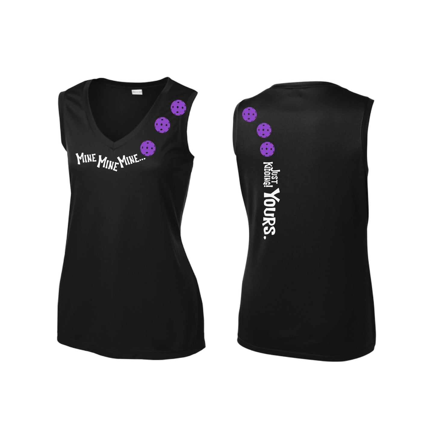 Mine JK Yours (Pickleballs Pink Purple Rainbow) | Women’s Sleeveless Athletic Performance T-Shirt | 100% Polyester