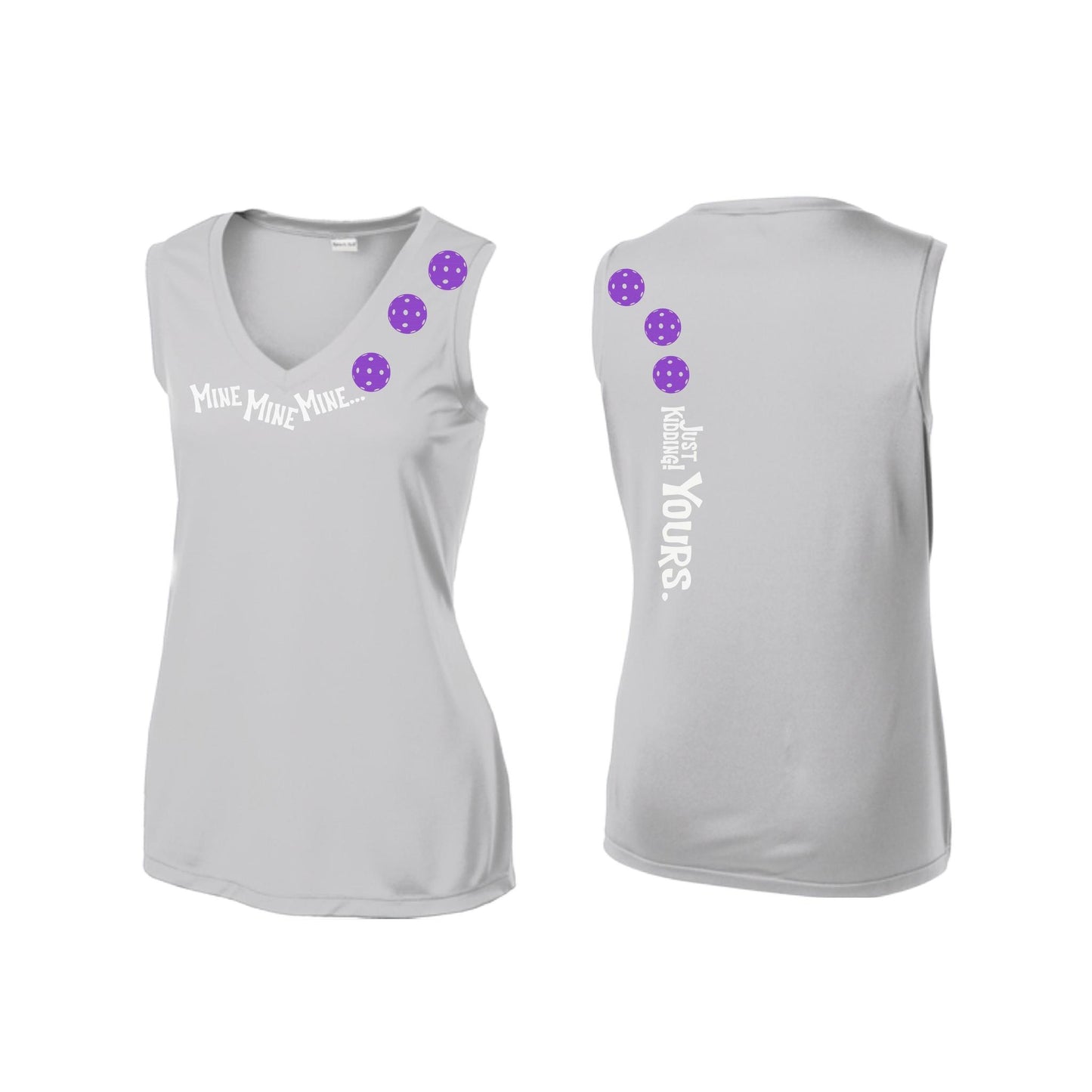 Mine JK Yours (Pickleballs Pink Purple Rainbow) | Women’s Sleeveless Athletic Performance T-Shirt | 100% Polyester