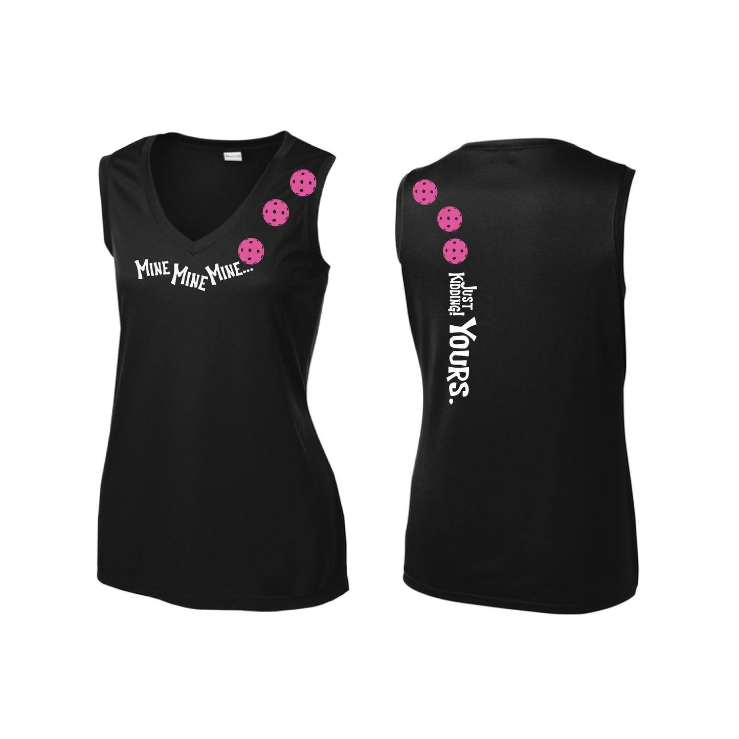 Mine JK Yours (Pickleballs Pink Purple Rainbow) | Women’s Sleeveless Athletic Performance T-Shirt | 100% Polyester
