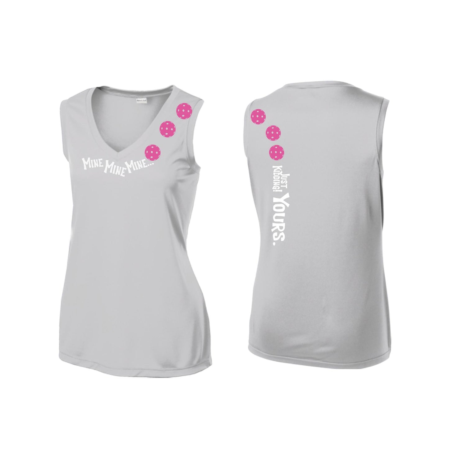 Mine JK Yours (Pickleballs Pink Purple Rainbow) | Women’s Sleeveless Athletic Performance T-Shirt | 100% Polyester