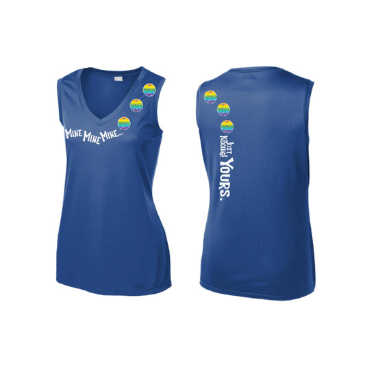 Mine JK Yours (Pickleballs Pink Purple Rainbow) | Women’s Sleeveless Athletic Performance T-Shirt | 100% Polyester