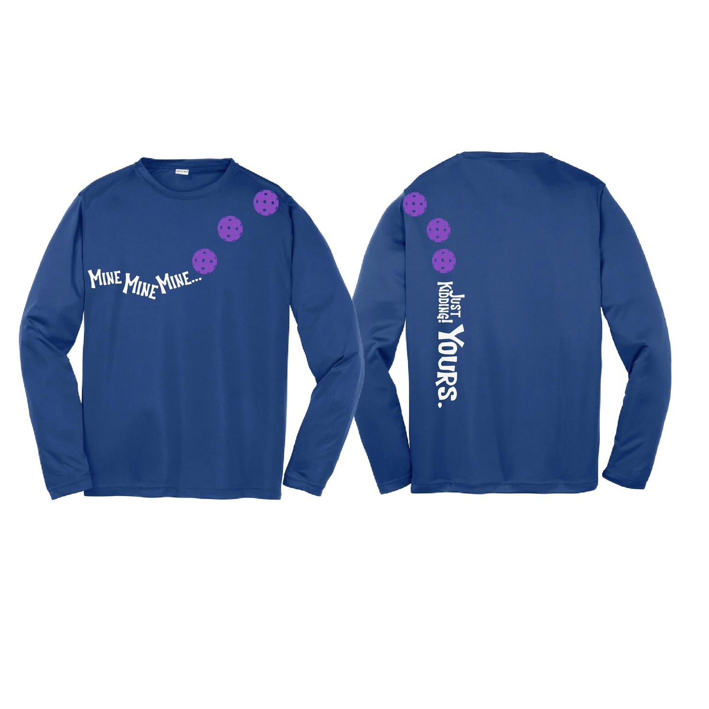 Mine JK Yours (Pickleballs Pink Purple Rainbow) | Youth Long Sleeve Pickleball Performance T-Shirts | 100% Polyester