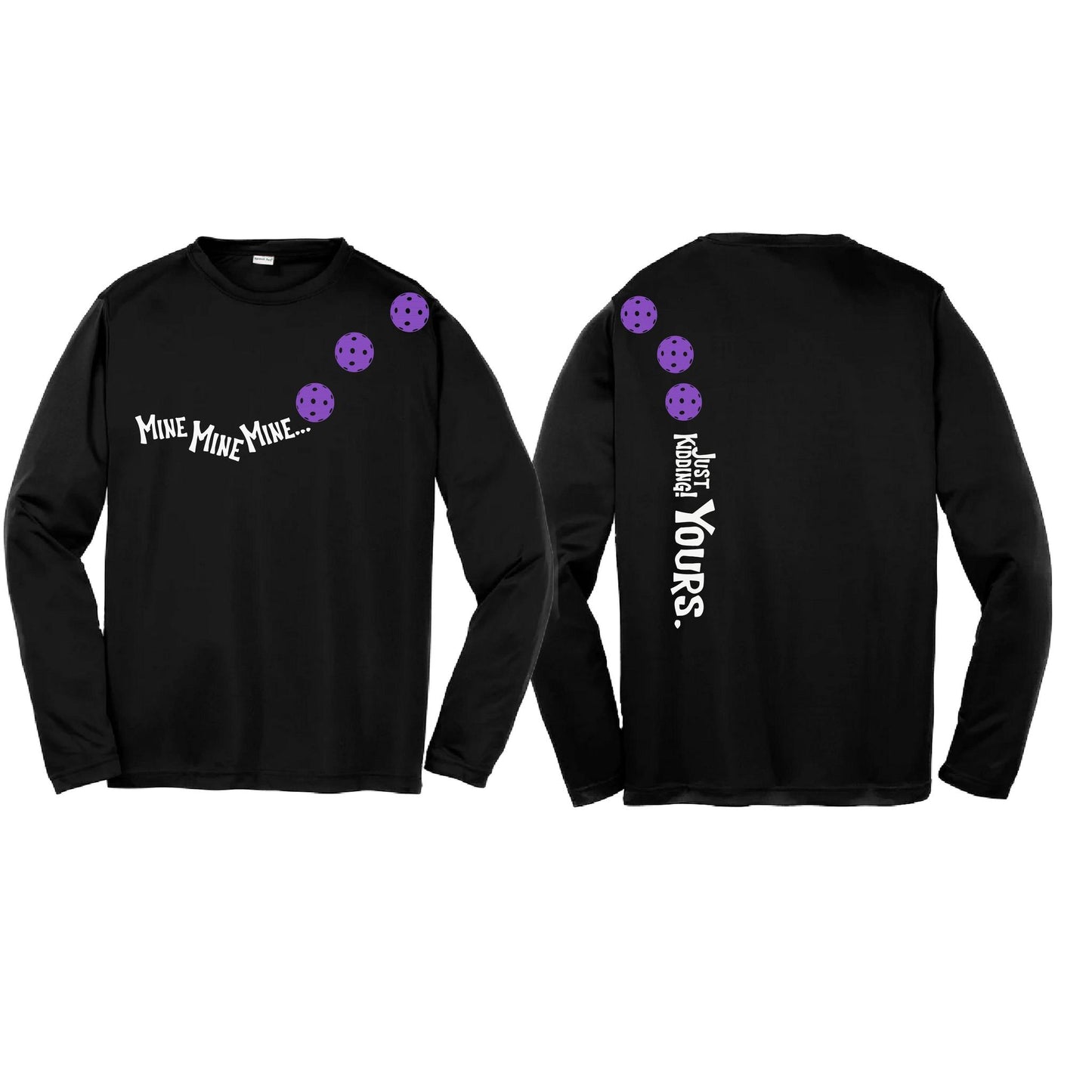 Mine JK Yours (Pickleballs Pink Purple Rainbow) | Youth Long Sleeve Pickleball Performance T-Shirts | 100% Polyester