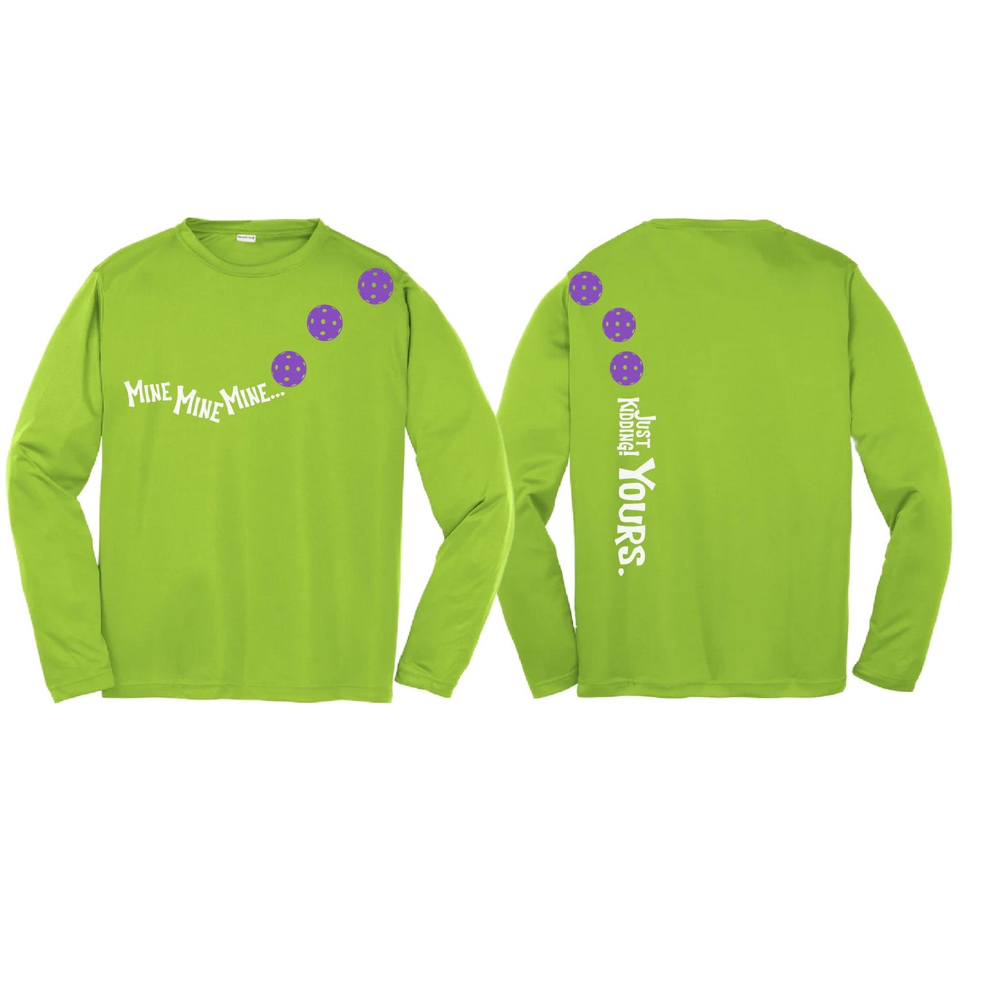 Mine JK Yours (Pickleballs Pink Purple Rainbow) | Youth Long Sleeve Pickleball Performance T-Shirts | 100% Polyester