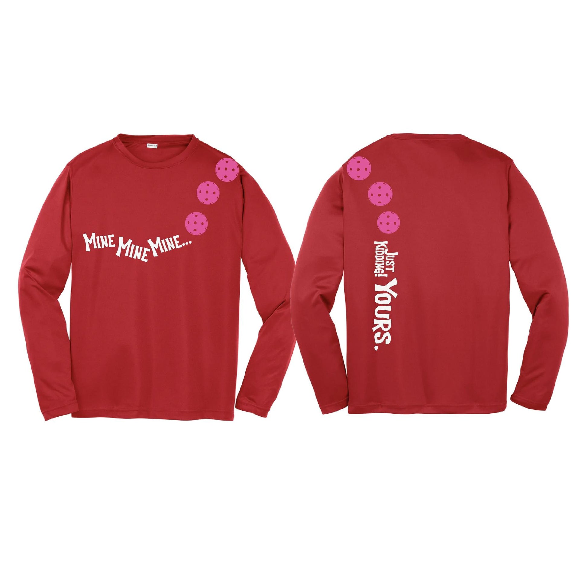 Mine JK Yours (Pickleballs Pink Purple Rainbow) | Youth Long Sleeve Pickleball Performance T-Shirts | 100% Polyester