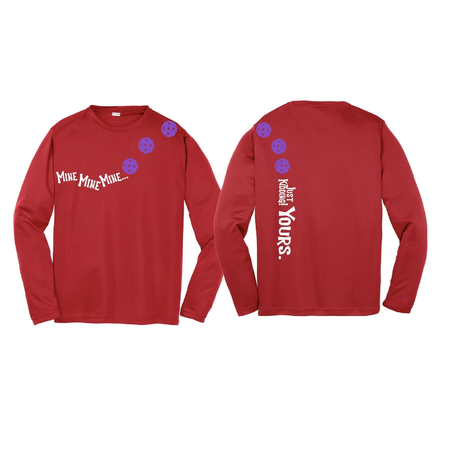 Mine JK Yours (Pickleballs Pink Purple Rainbow) | Youth Long Sleeve Pickleball Performance T-Shirts | 100% Polyester
