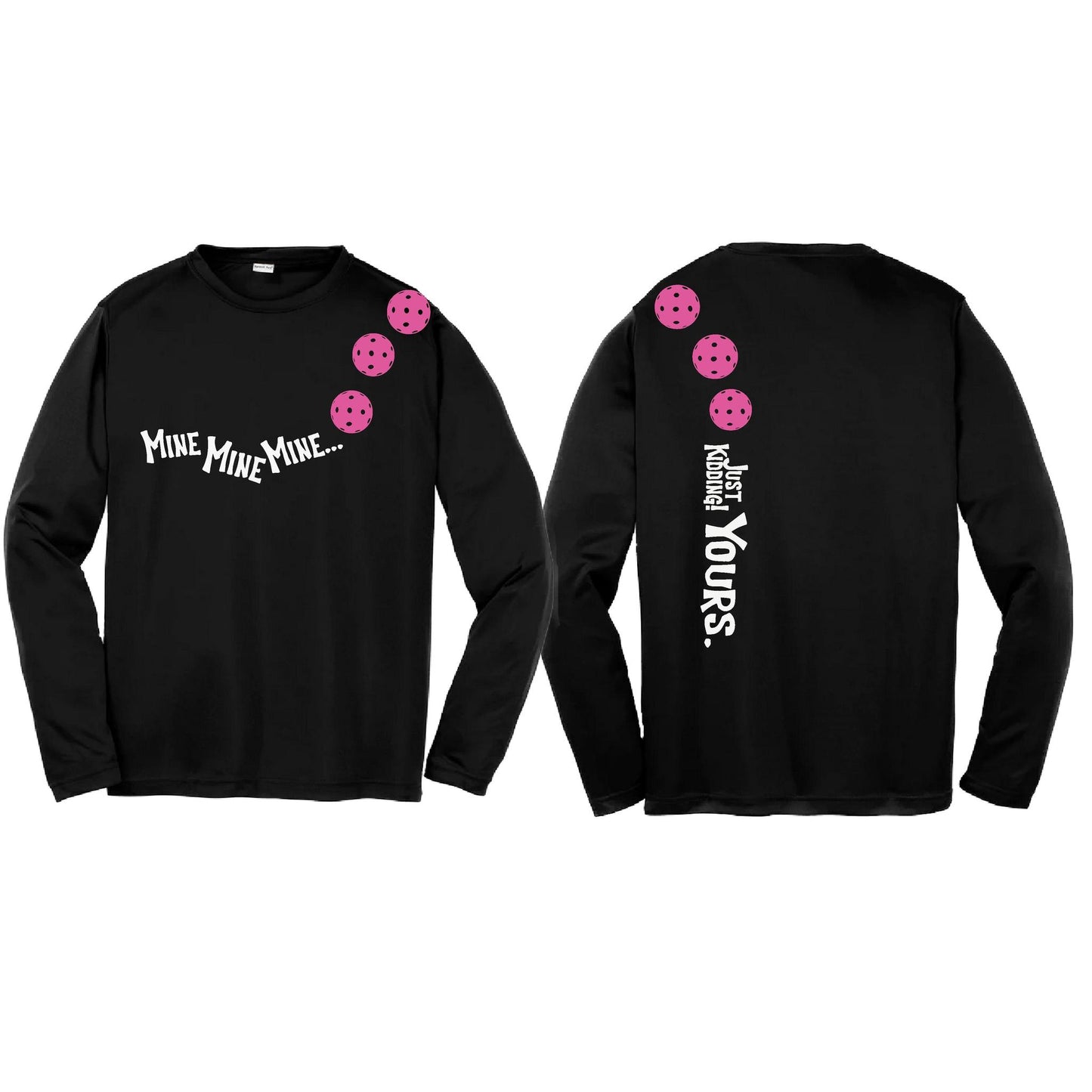 Mine JK Yours (Pickleballs Pink Purple Rainbow) | Youth Long Sleeve Pickleball Performance T-Shirts | 100% Polyester