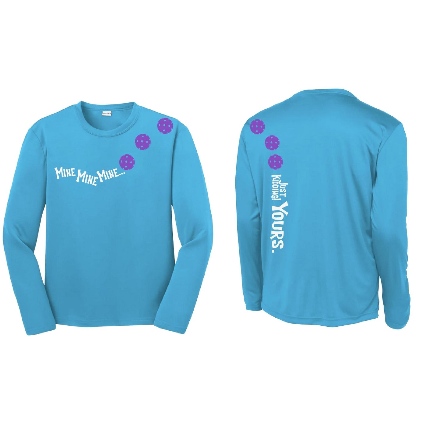 Mine JK Yours (Pickleballs Pink Purple Rainbow) | Youth Long Sleeve Pickleball Performance T-Shirts | 100% Polyester