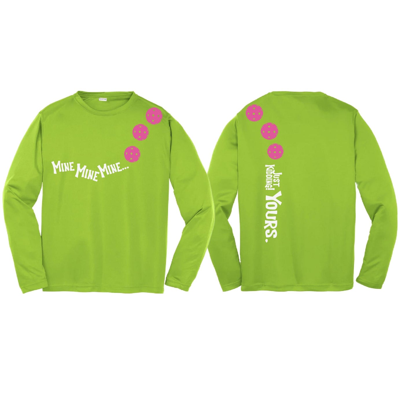 Mine JK Yours (Pickleballs Pink Purple Rainbow) | Youth Long Sleeve Pickleball Performance T-Shirts | 100% Polyester