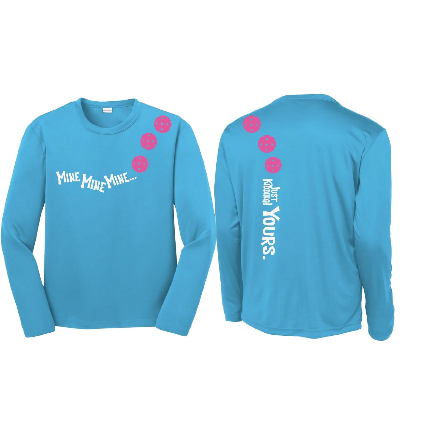 Mine JK Yours (Pickleballs Pink Purple Rainbow) | Youth Long Sleeve Pickleball Performance T-Shirts | 100% Polyester