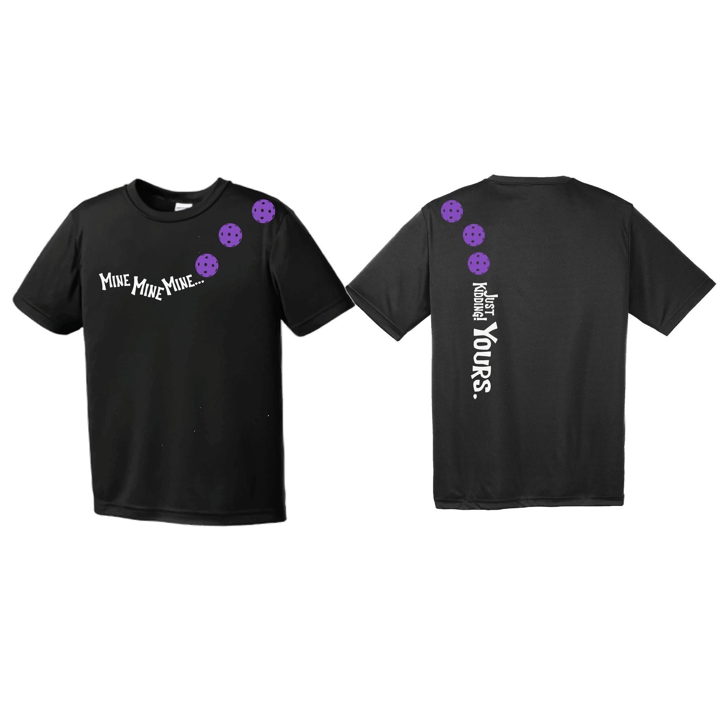 Mine JK Yours (Pickleballs Pink Purple Rainbow) | Youth Short Sleeve Pickleball Performance T-Shirts | 100% Polyester