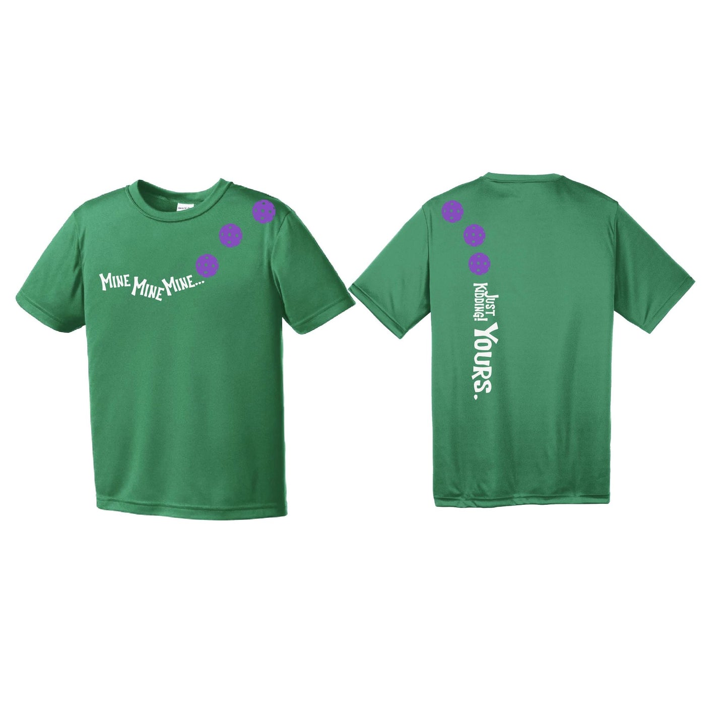 Mine JK Yours (Pickleballs Pink Purple Rainbow) | Youth Short Sleeve Pickleball Performance T-Shirts | 100% Polyester