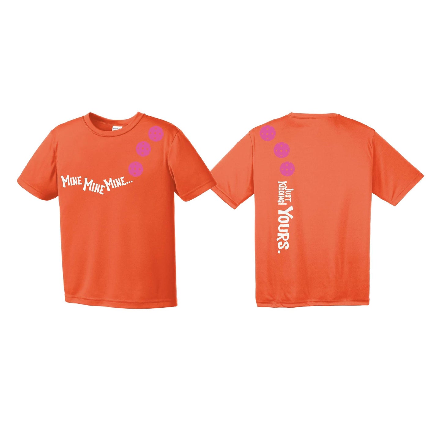 Mine JK Yours (Pickleballs Pink Purple Rainbow) | Youth Short Sleeve Pickleball Performance T-Shirts | 100% Polyester