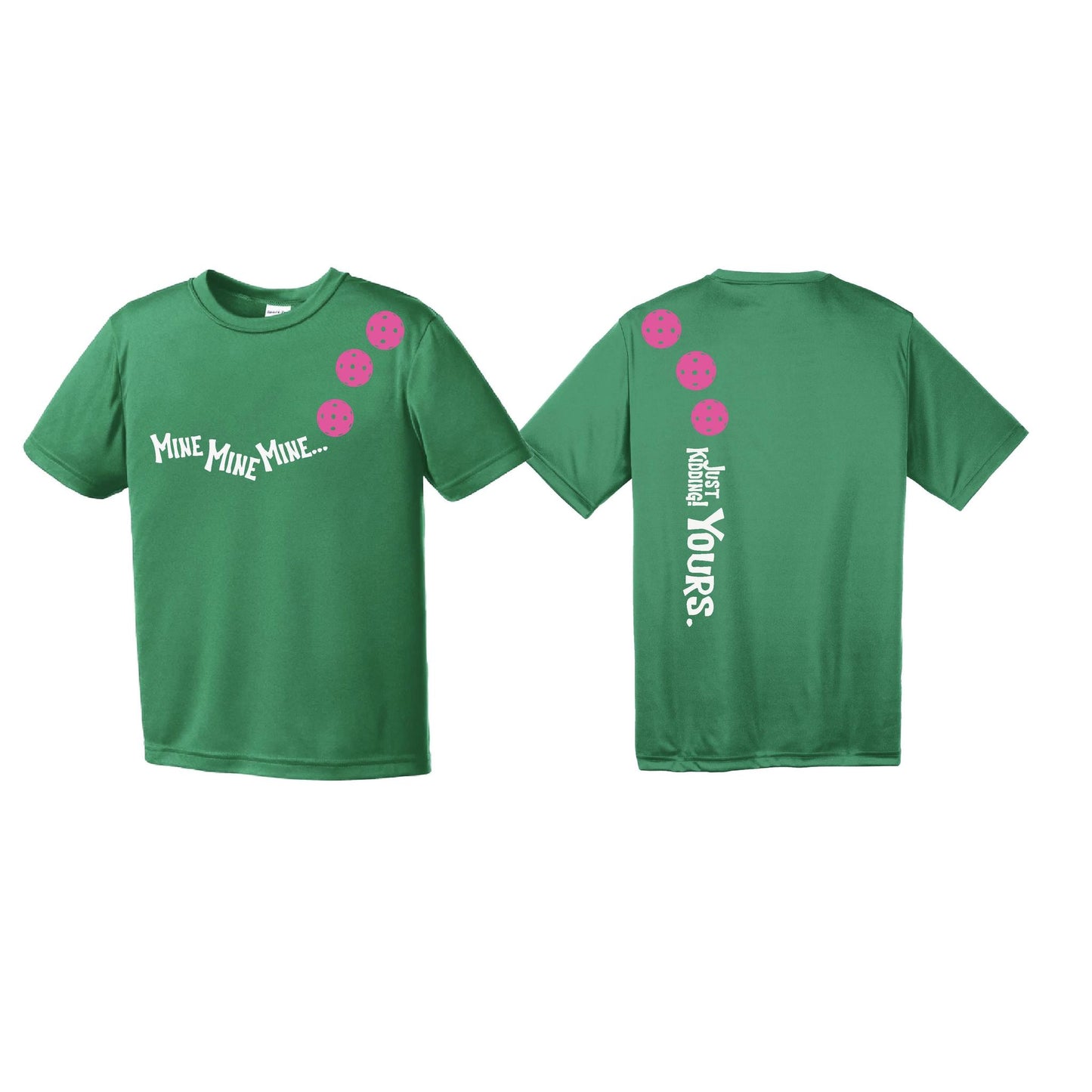 Mine JK Yours (Pickleballs Pink Purple Rainbow) | Youth Short Sleeve Pickleball Performance T-Shirts | 100% Polyester