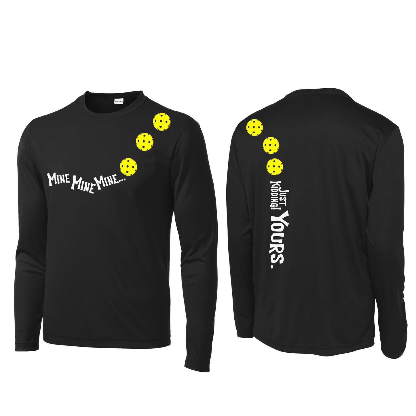 Mine JK Yours (Pickleballs Red White Yellow) | Men's Long Sleeve Athletic Performance T-Shirt | 100% Polyester