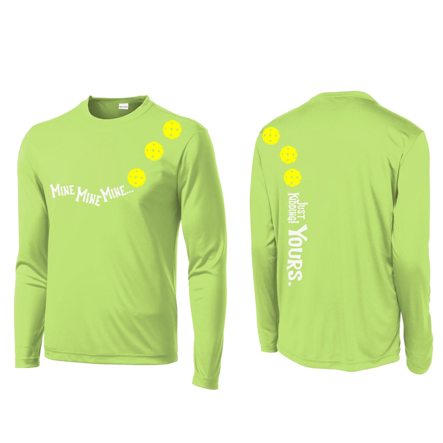 Mine JK Yours (Pickleballs Red White Yellow) | Men's Long Sleeve Athletic Performance T-Shirt | 100% Polyester