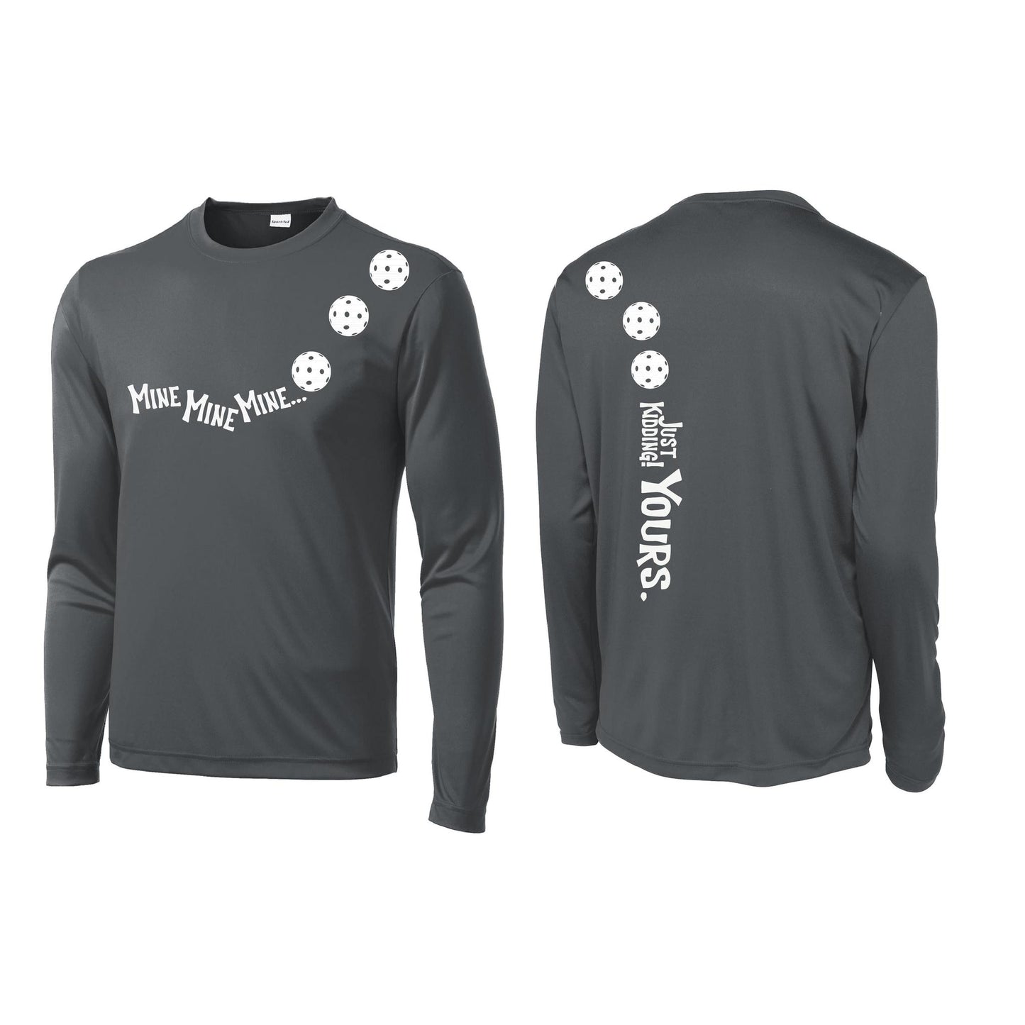 Mine JK Yours (Pickleballs Red White Yellow) | Men's Long Sleeve Athletic Performance T-Shirt | 100% Polyester