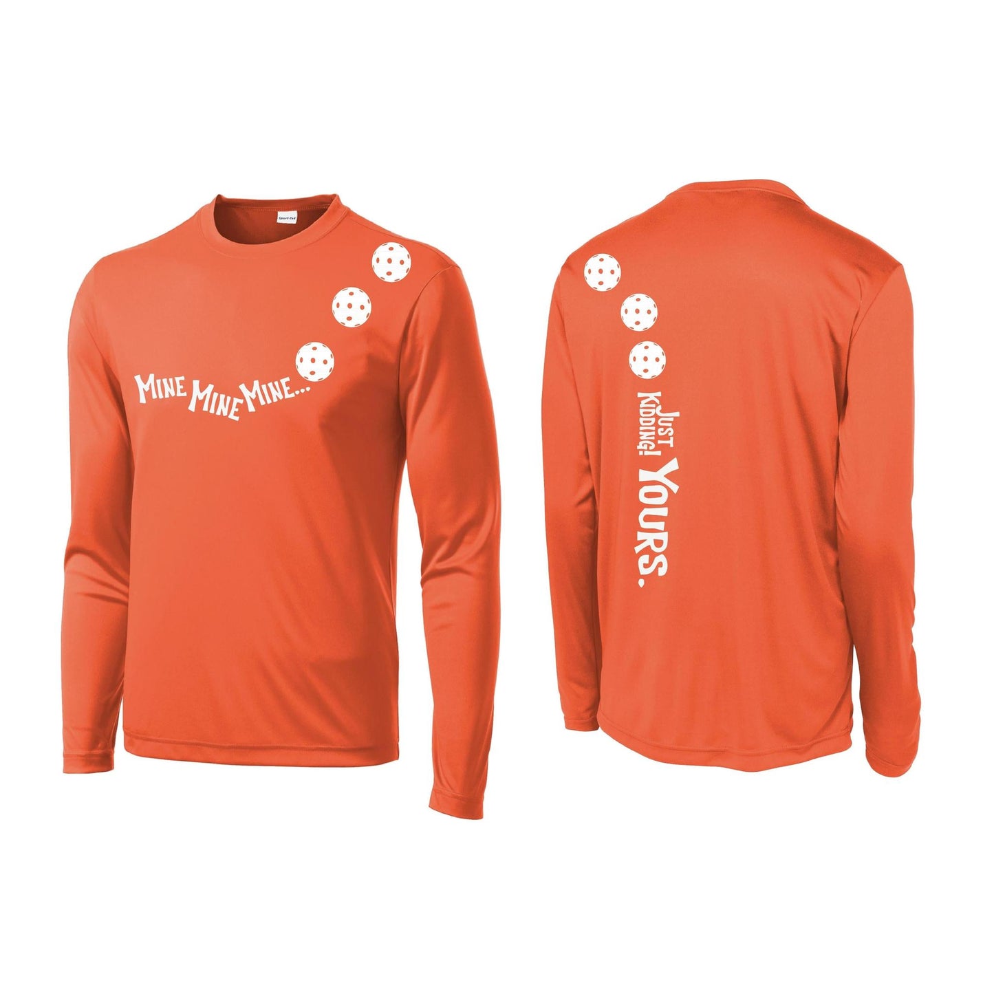Mine JK Yours (Pickleballs Red White Yellow) | Men's Long Sleeve Athletic Performance T-Shirt | 100% Polyester