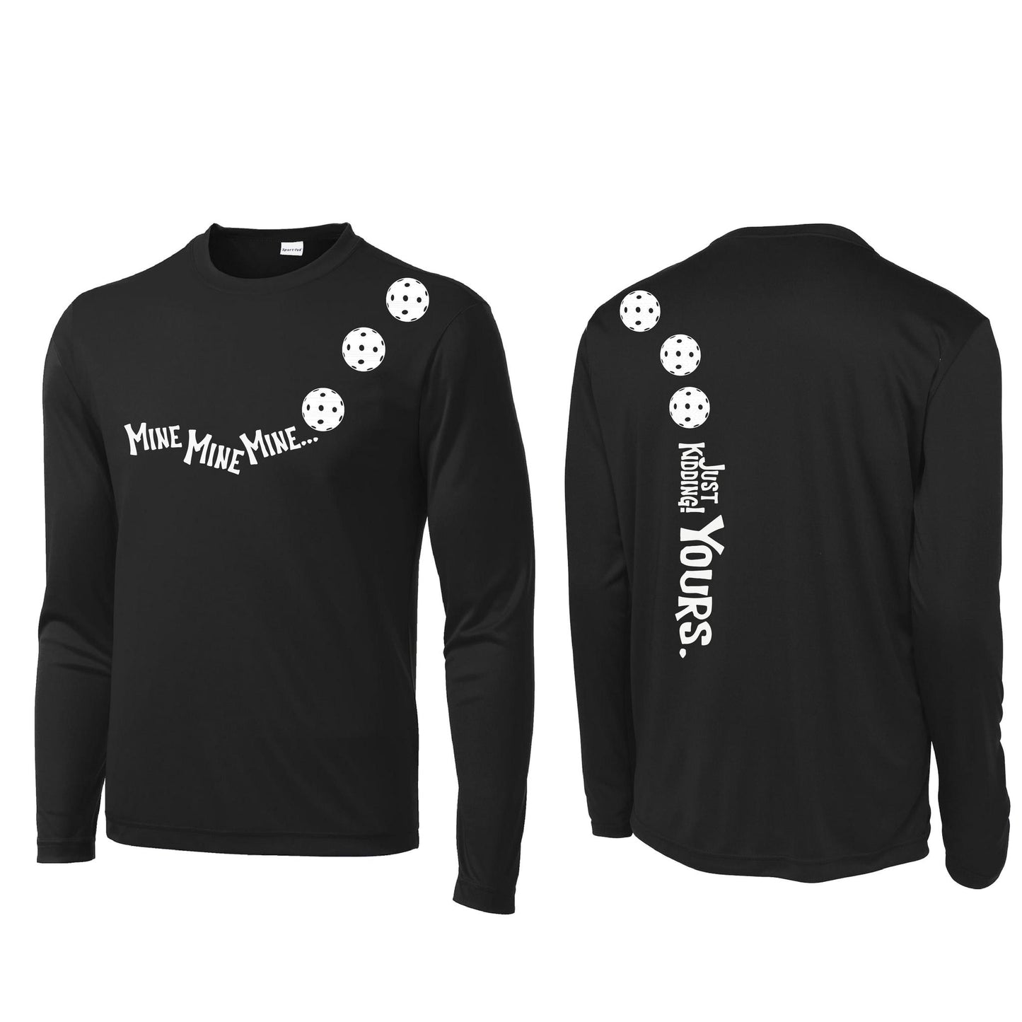 Mine JK Yours (Pickleballs Red White Yellow) | Men's Long Sleeve Athletic Performance T-Shirt | 100% Polyester